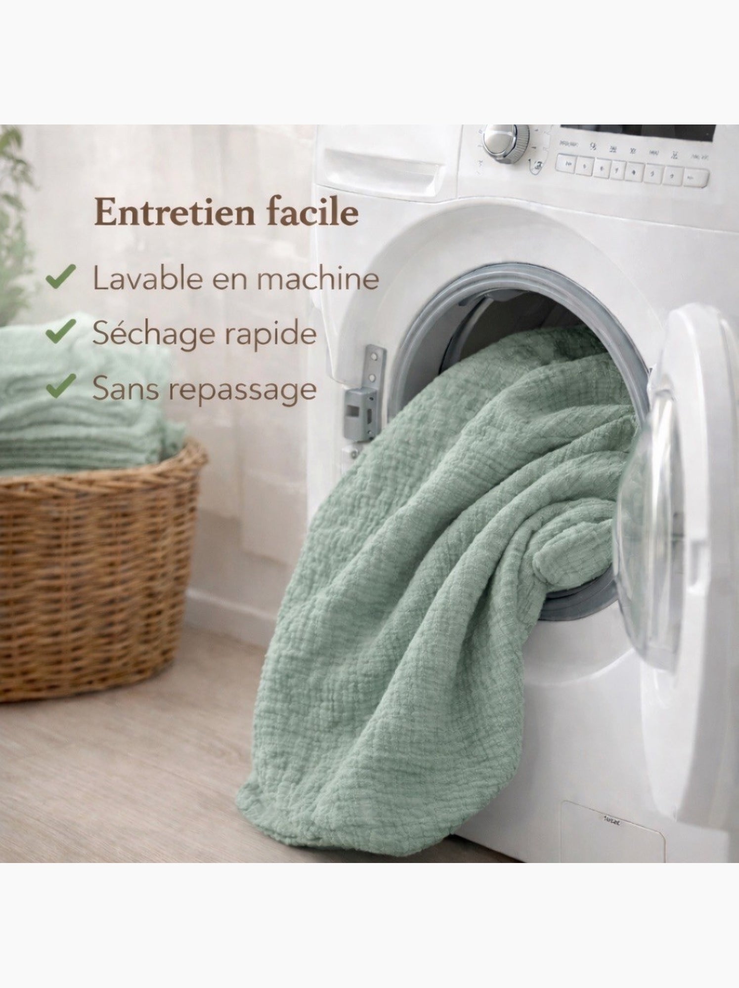 Parure de lit en Gaze de Coton - Promo linge - Vert Sauge