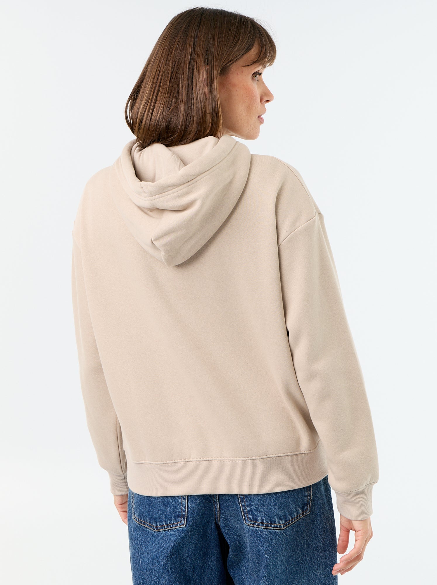 Sweat à capuche uni avec poche kangourou - Beige