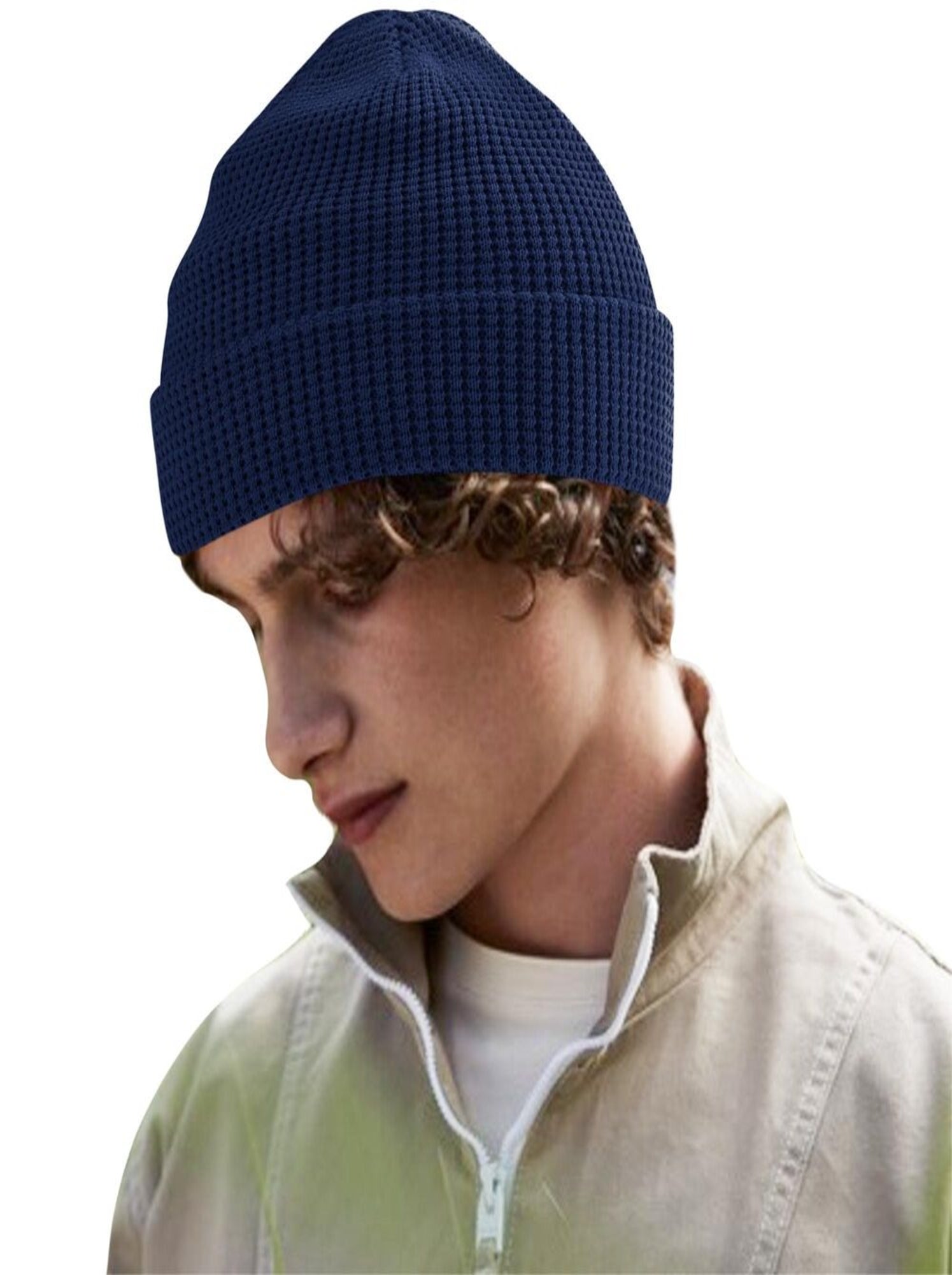 Beechfield Bonnet en coton biologique gaufré - Bleu marine