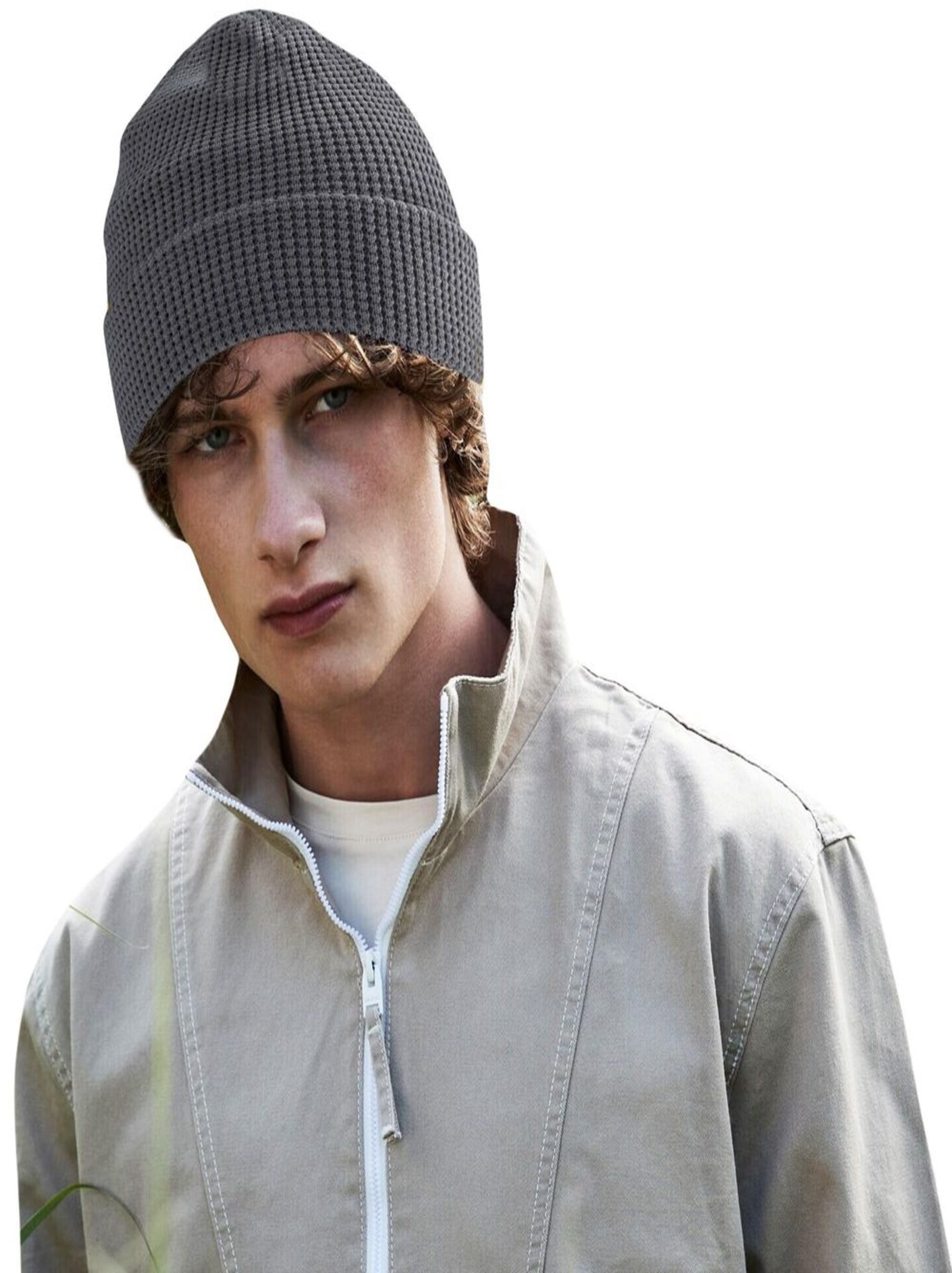 Beechfield Bonnet en coton biologique gaufré - Gris foncé