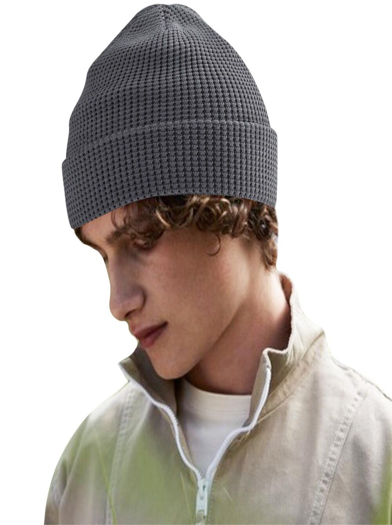Beechfield Bonnet en coton biologique gaufré - Gris foncé