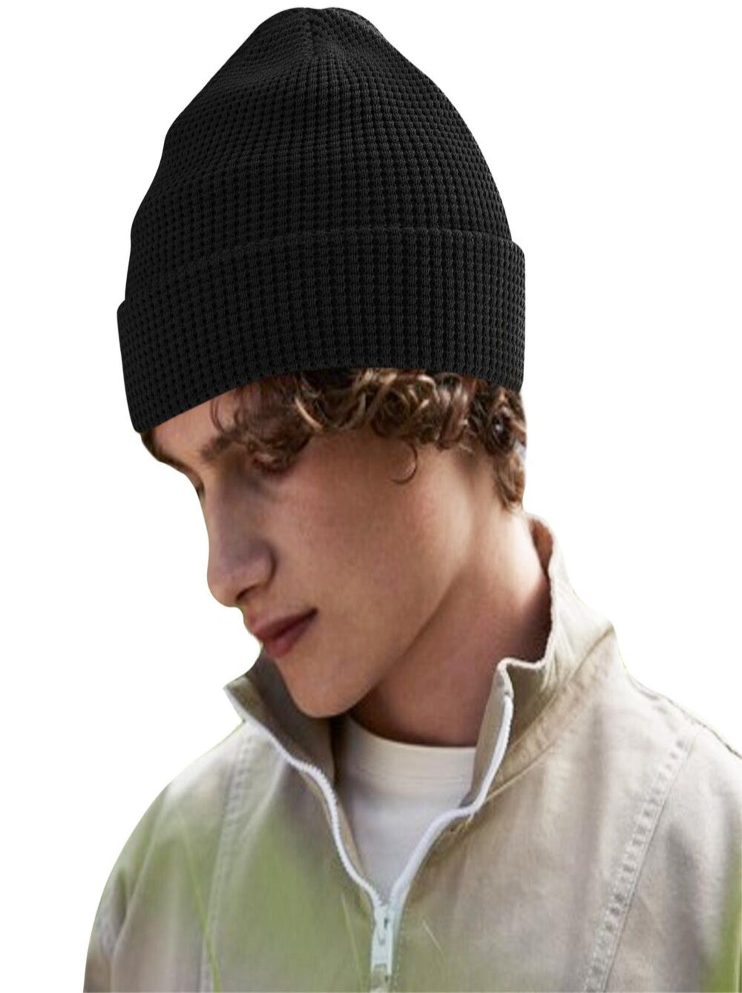 Beechfield Bonnet en coton biologique gaufré - Noir