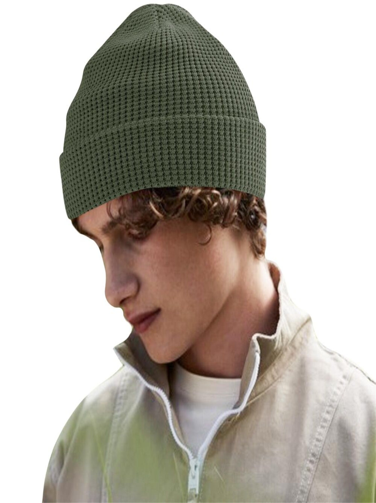 Beechfield Bonnet en coton biologique gaufré - Vert kaki