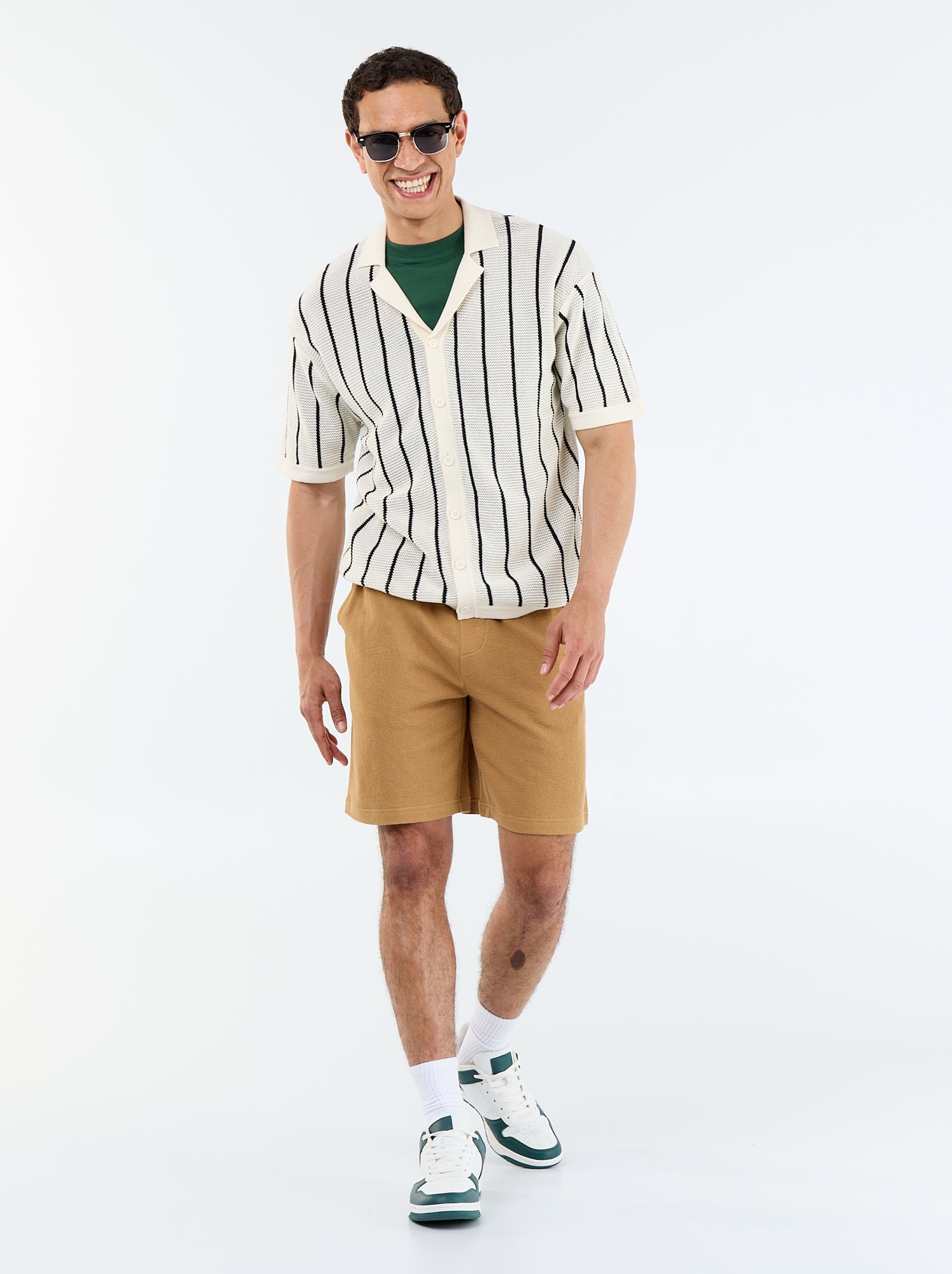 Bermuda à la taille élastiquée + cordons - Beige