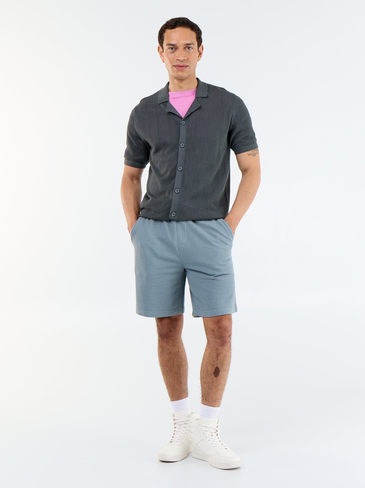 Bermuda à la taille élastiquée + cordons - Bleu