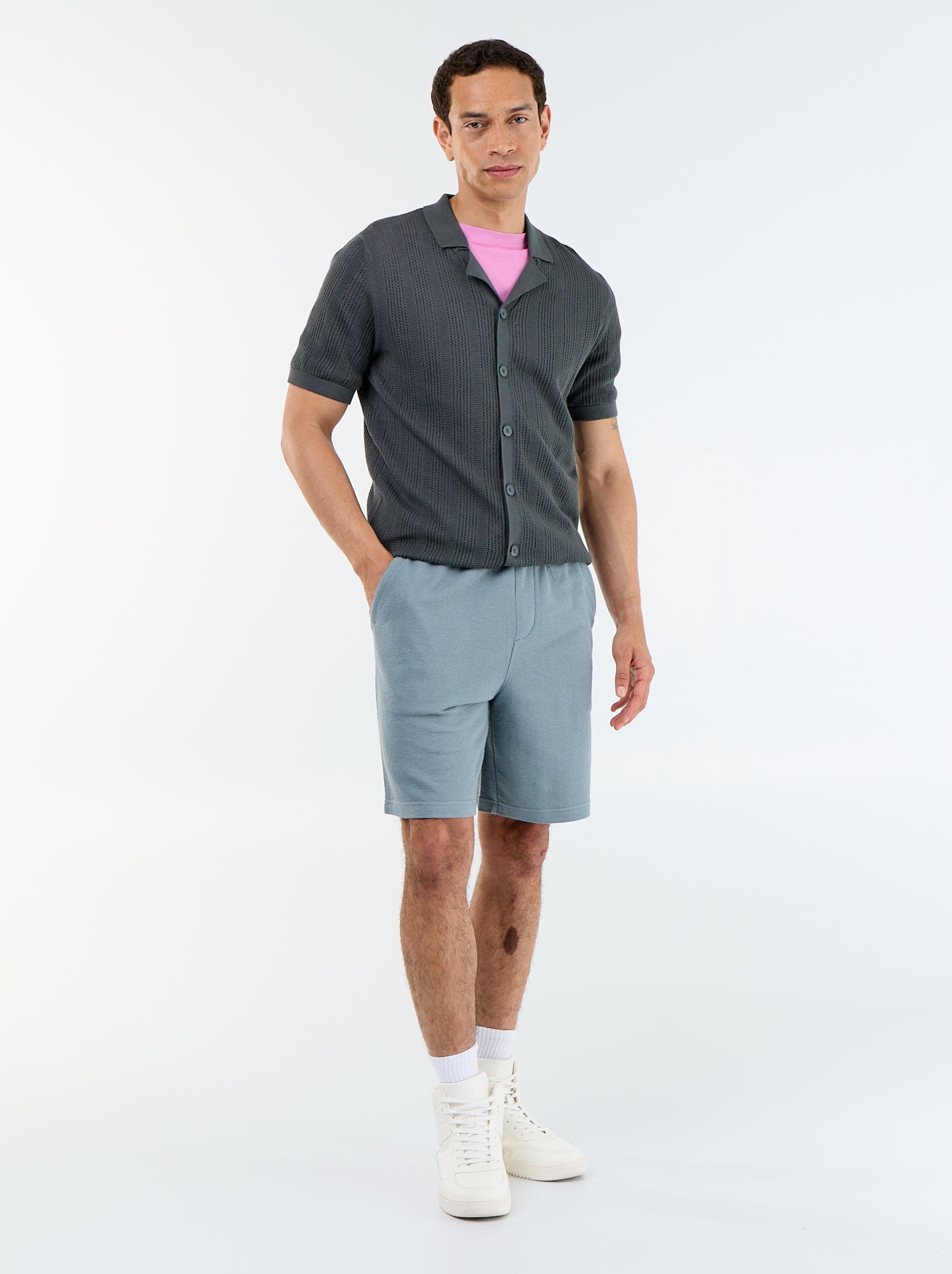 Bermuda à la taille élastiquée + cordons - Bleu