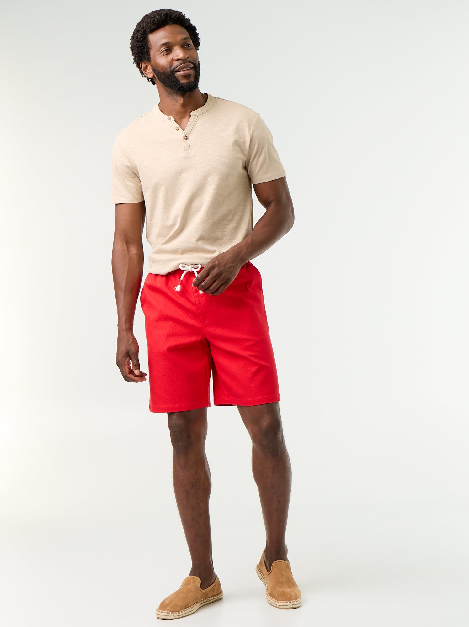 Bermuda chino en matière dobby - Rouge