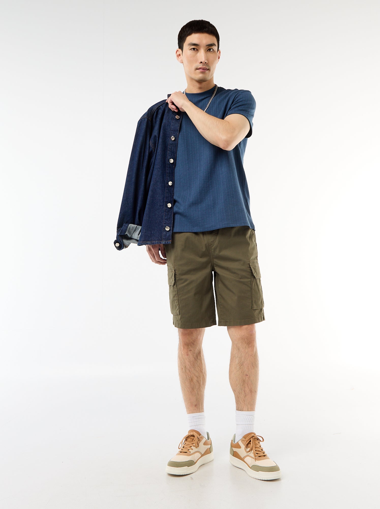 Bermuda chino en popeline avec poches à rabat - Kaki