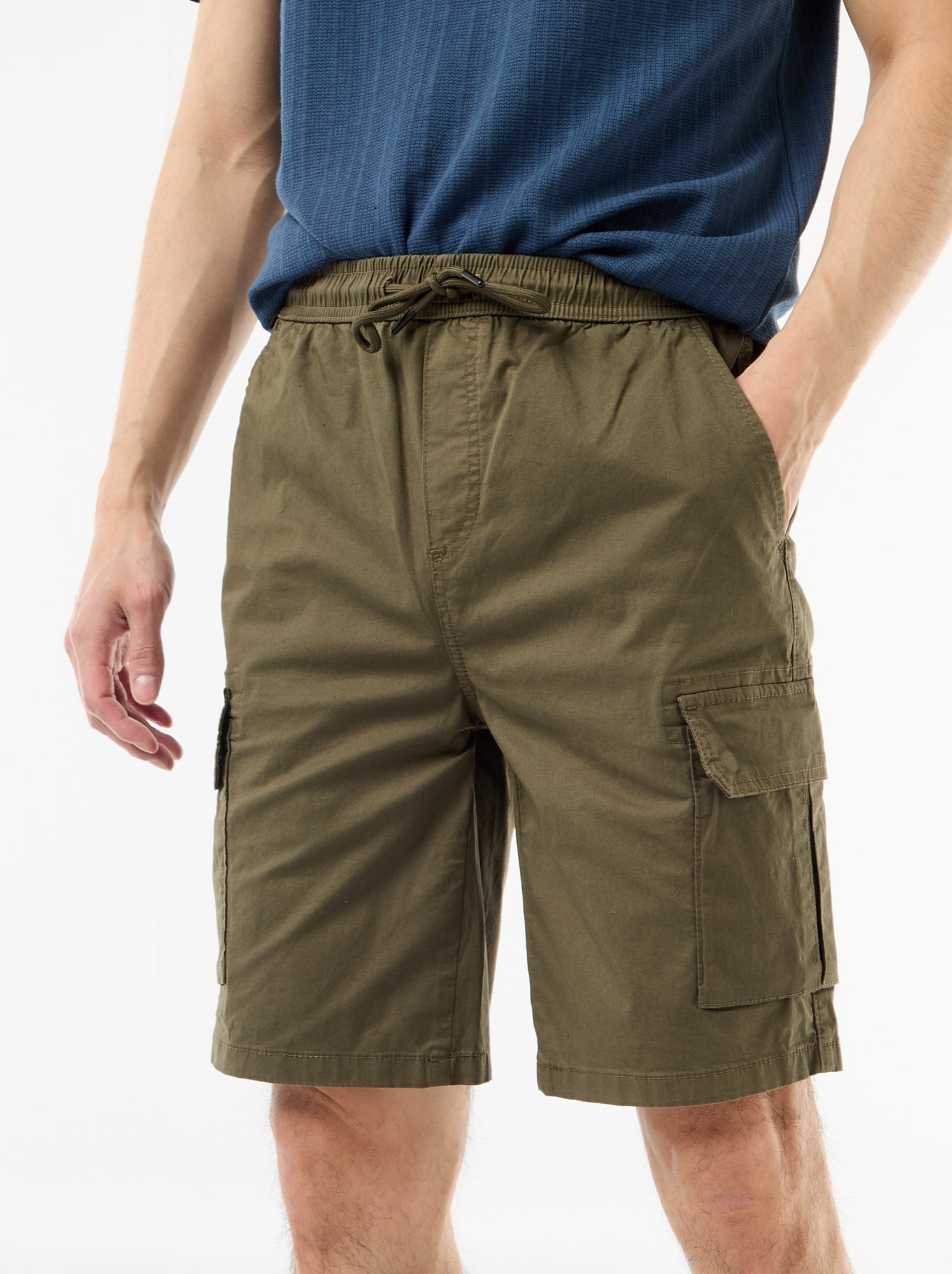 Bermuda chino en popeline avec poches à rabat - Kaki