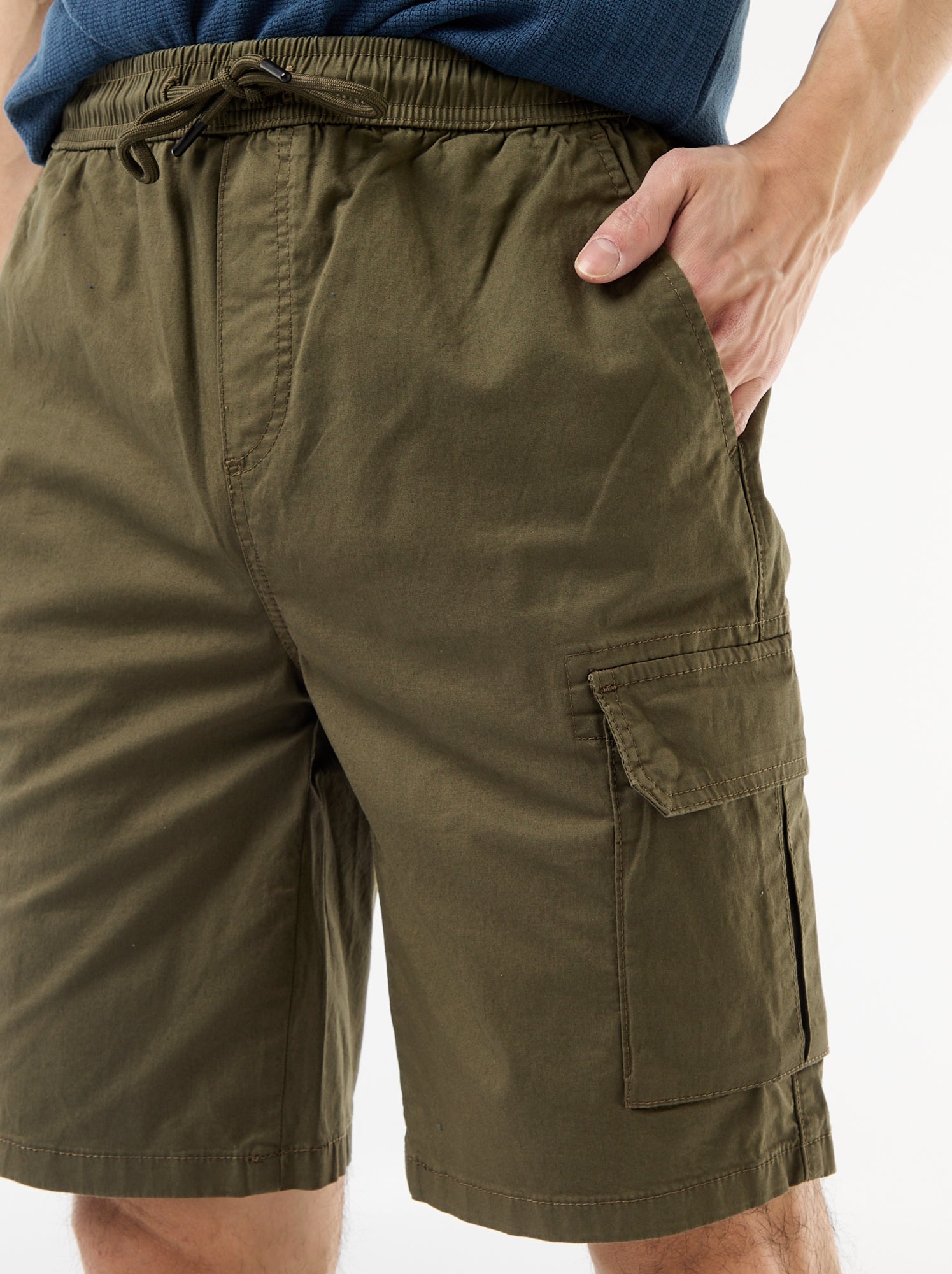 Bermuda chino en popeline avec poches à rabat - Kaki