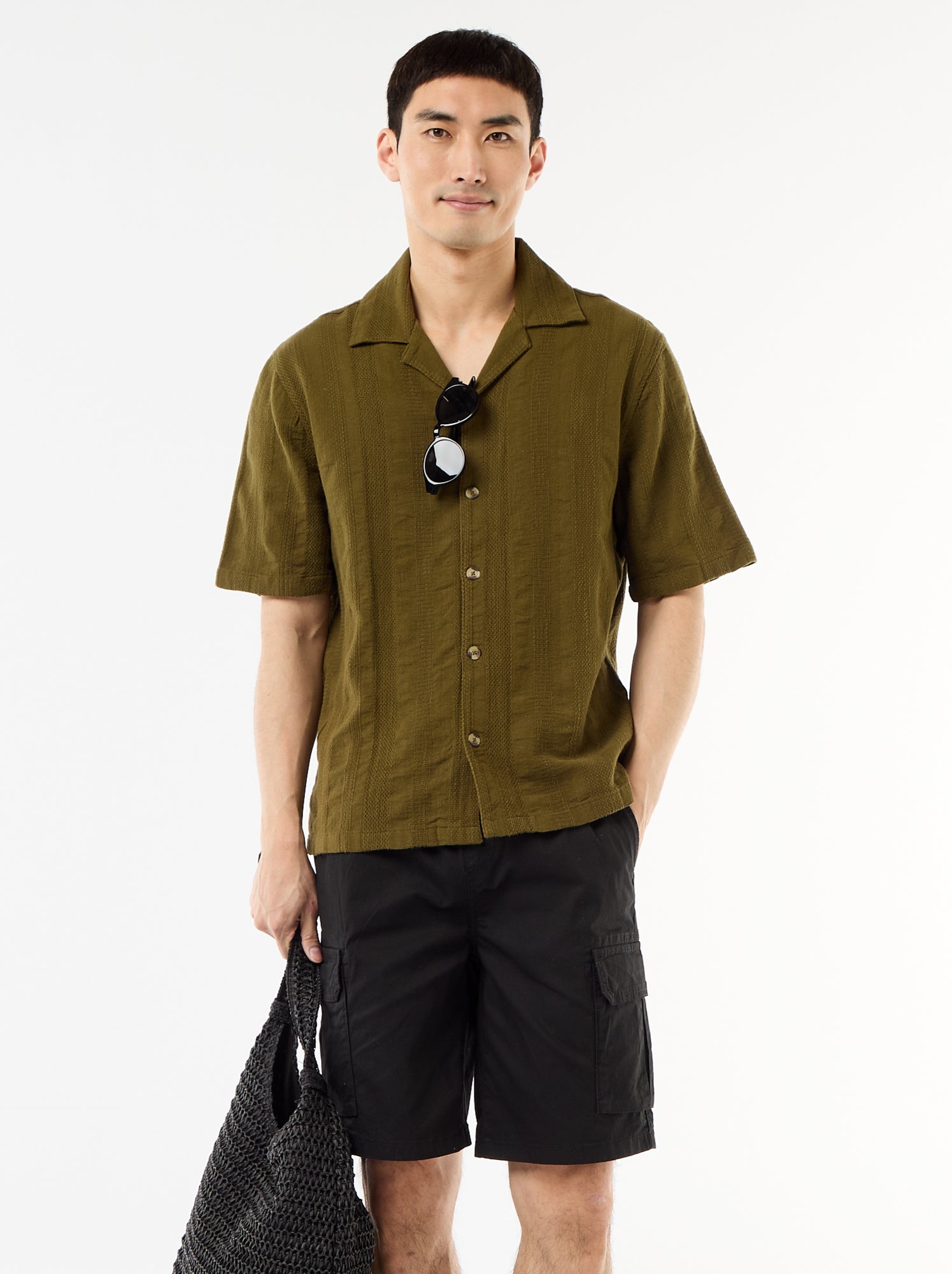 Bermuda chino en popeline avec poches à rabat - Noir