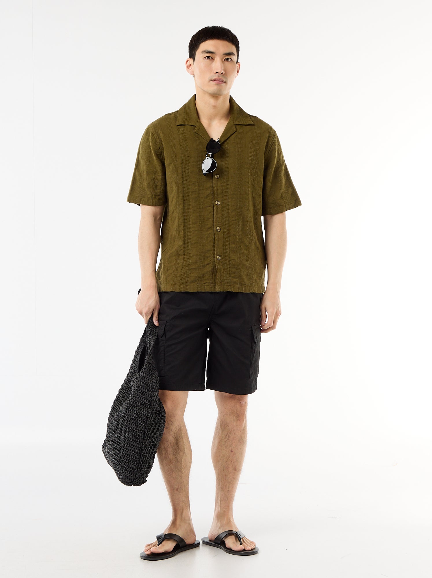 Bermuda chino en popeline avec poches à rabat - Noir