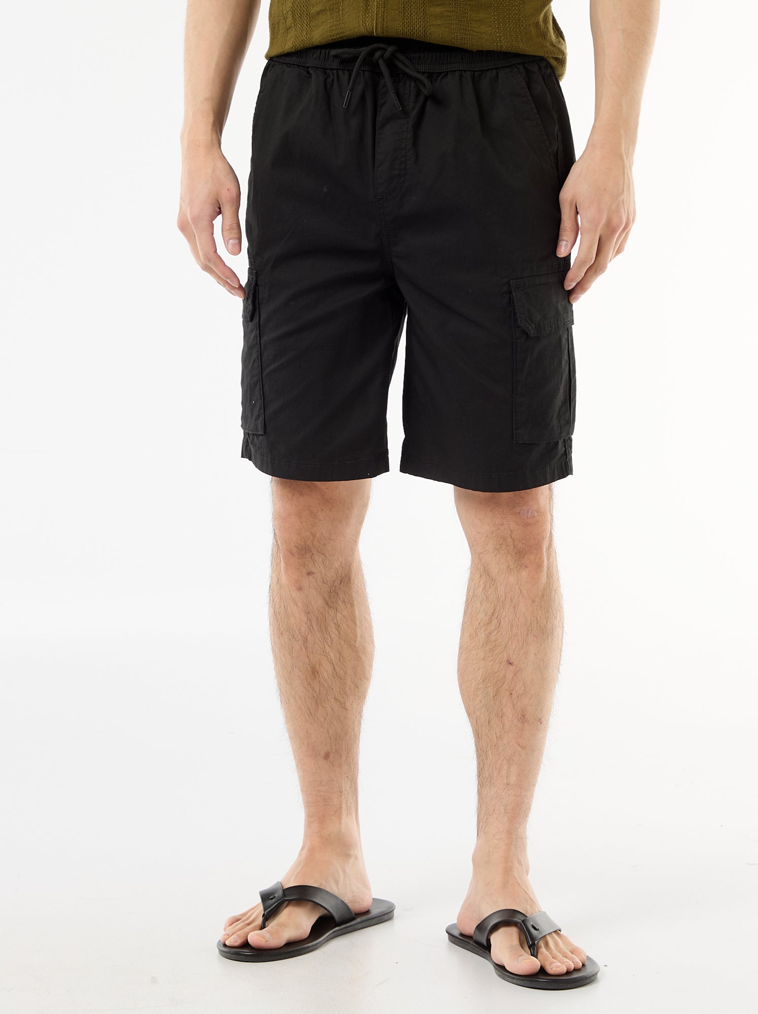 Bermuda chino en popeline avec poches à rabat - Noir