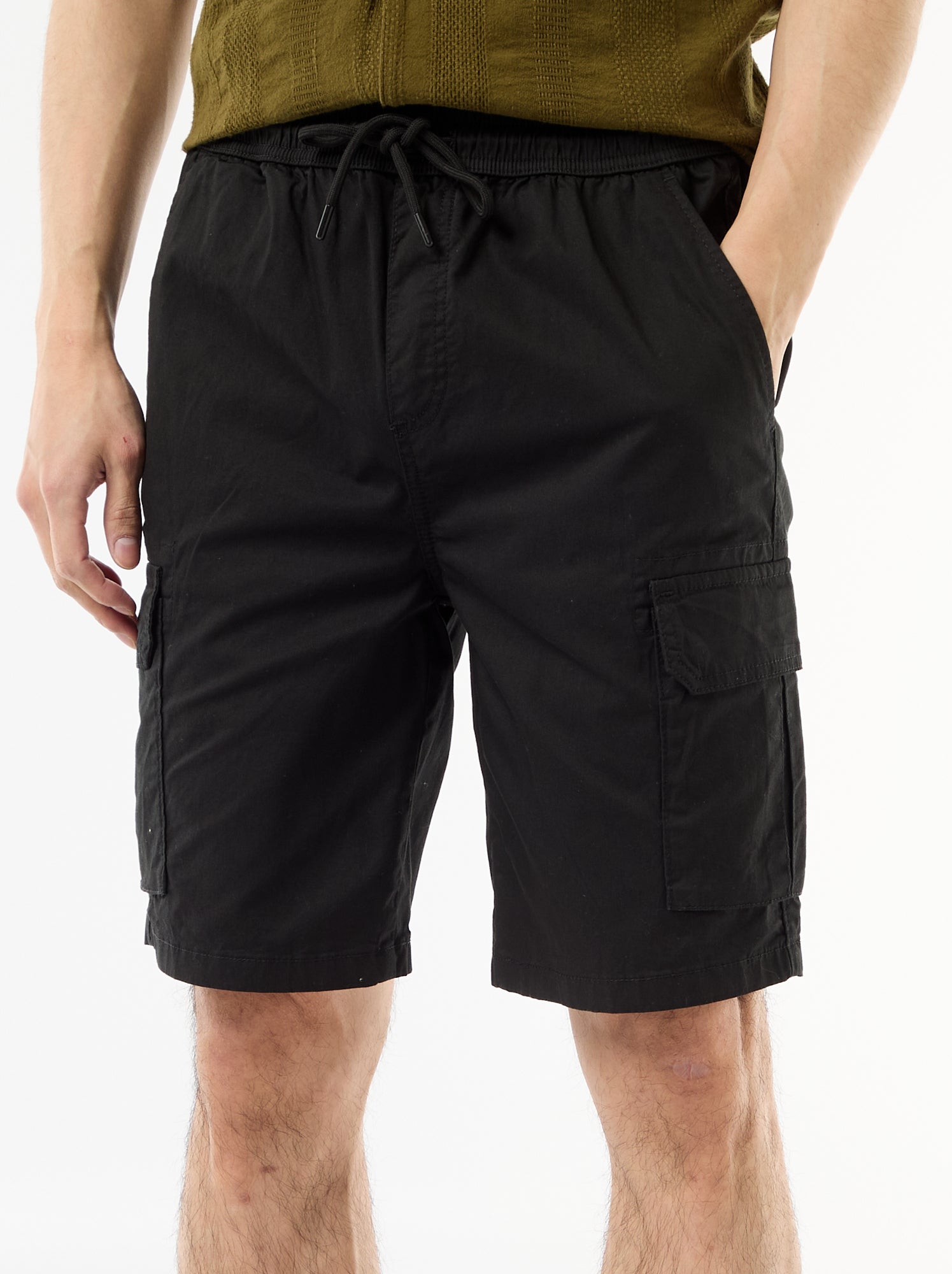 Bermuda chino en popeline avec poches à rabat - Noir