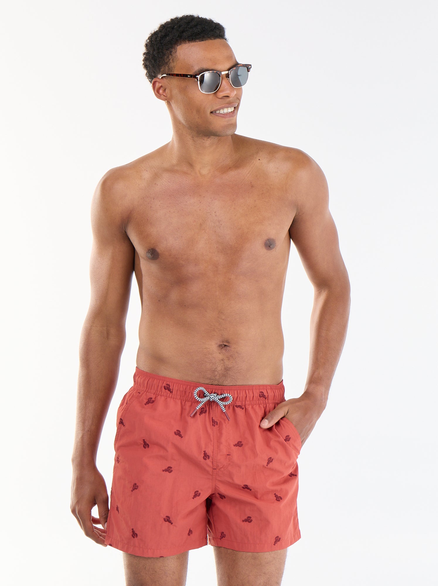 Bermuda de bain à motif - Rouge