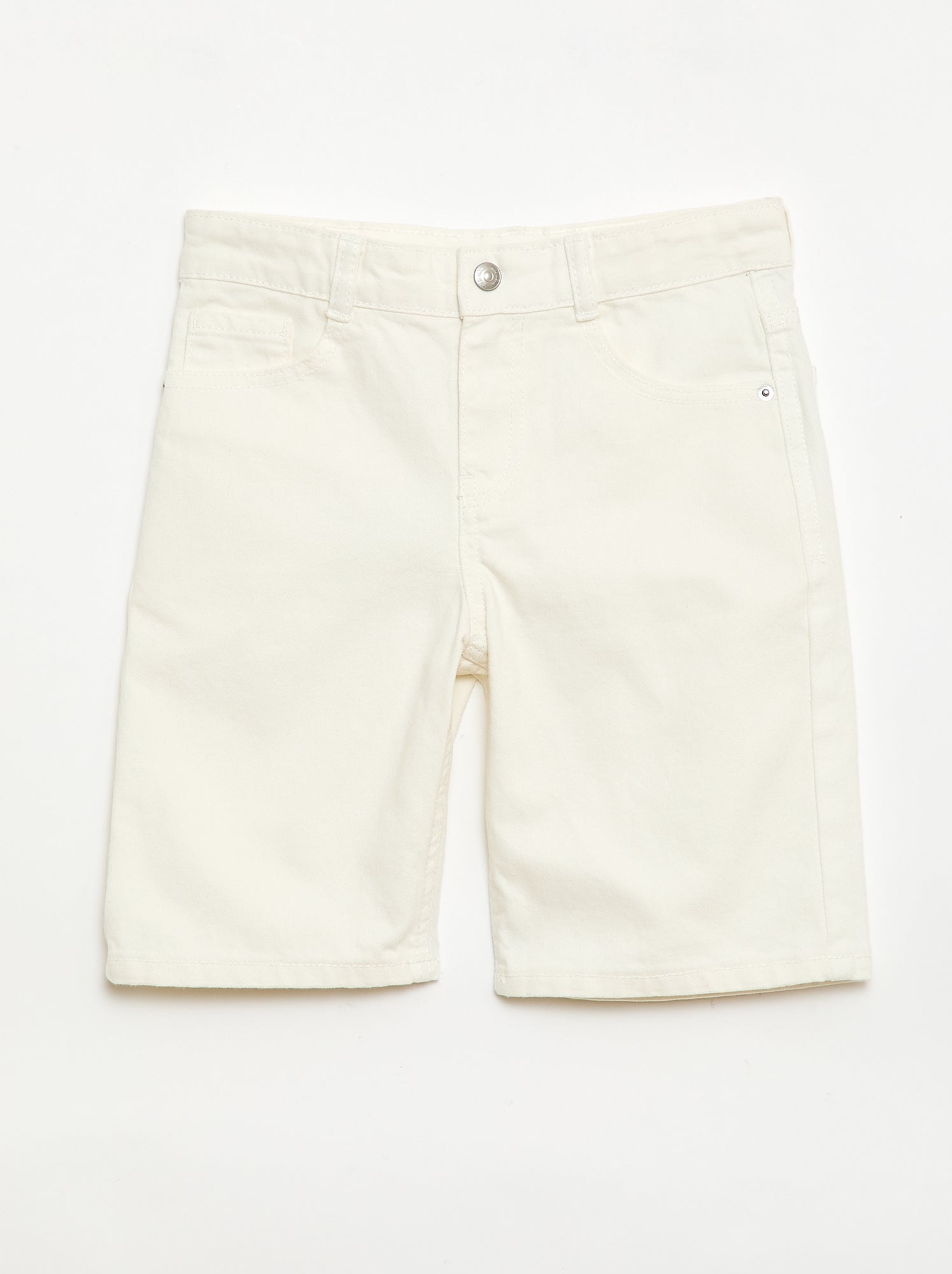 Bermuda denim slim fit stretch en coton - Ecru