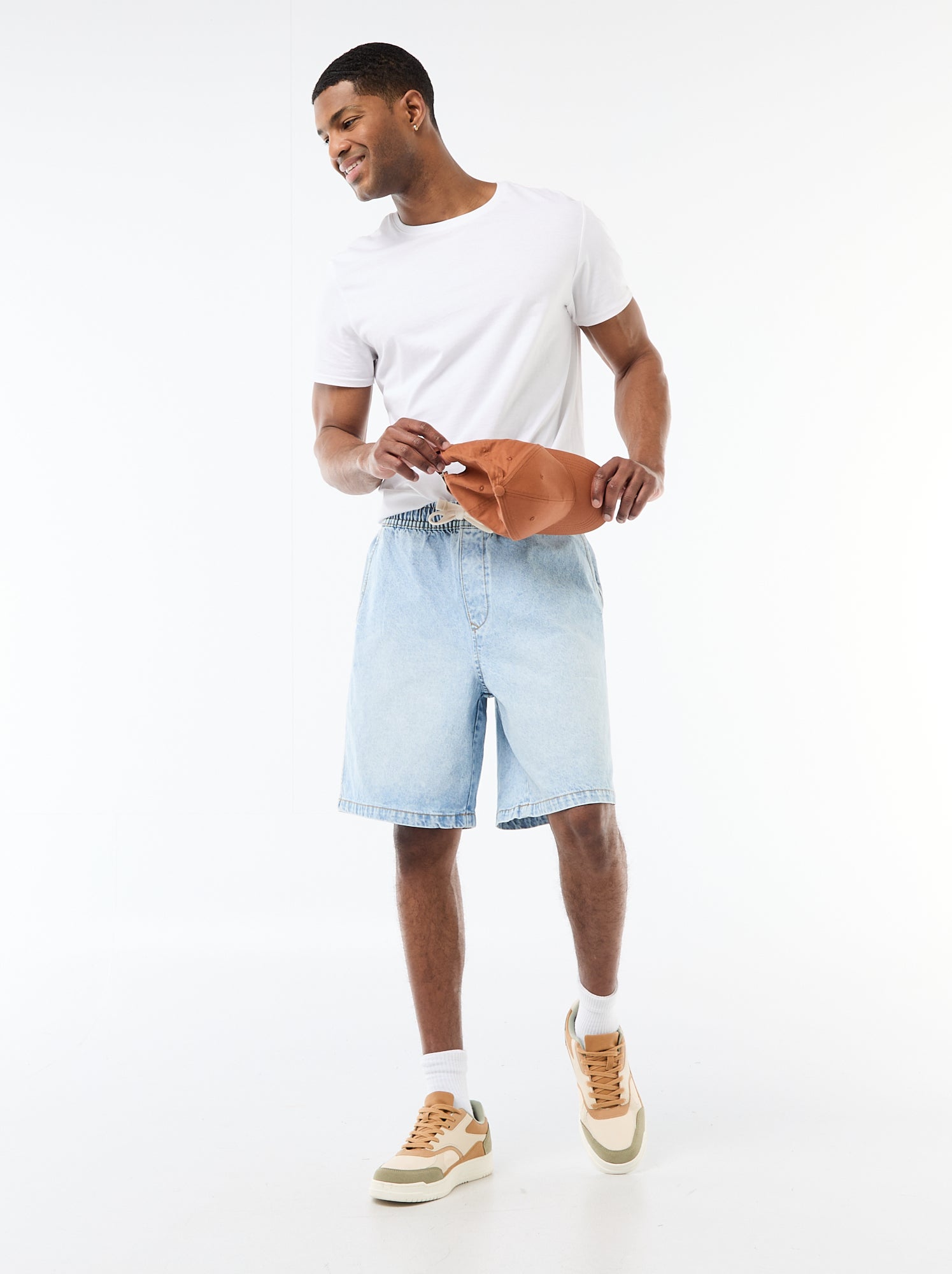 Bermuda en jean avec taille élastiquée - Bleu