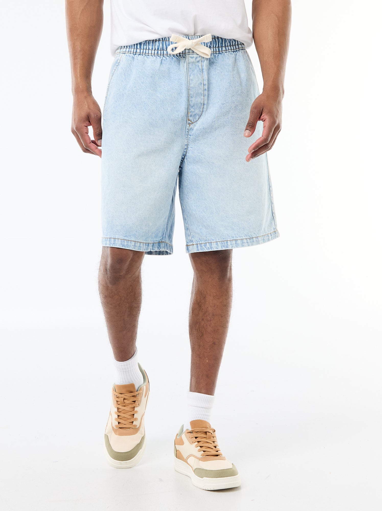 Bermuda en jean avec taille élastiquée - Bleu