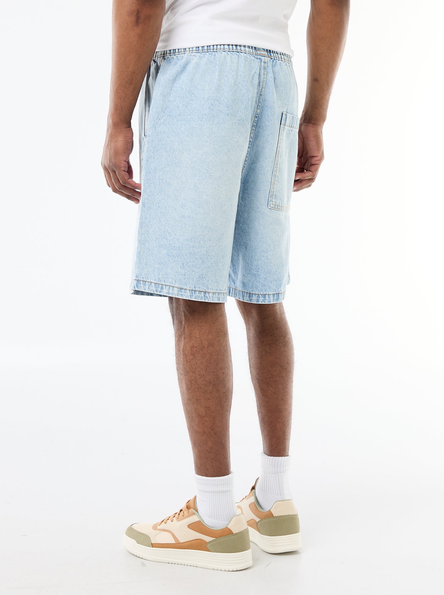 Bermuda en jean avec taille élastiquée - Bleu