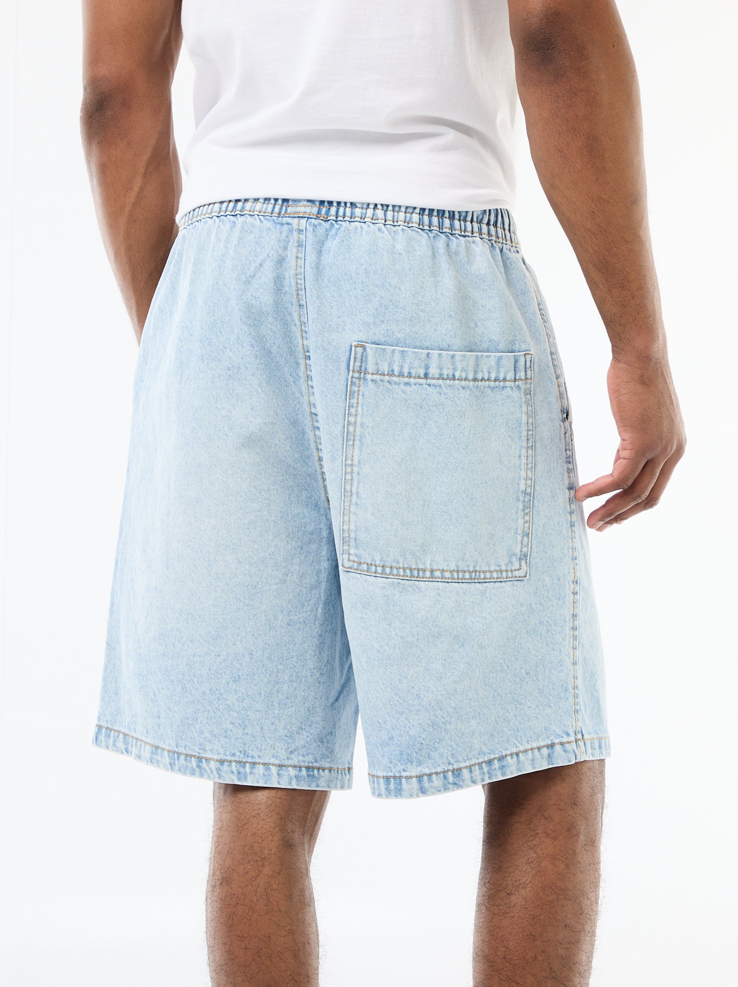 Bermuda en jean avec taille élastiquée - Bleu