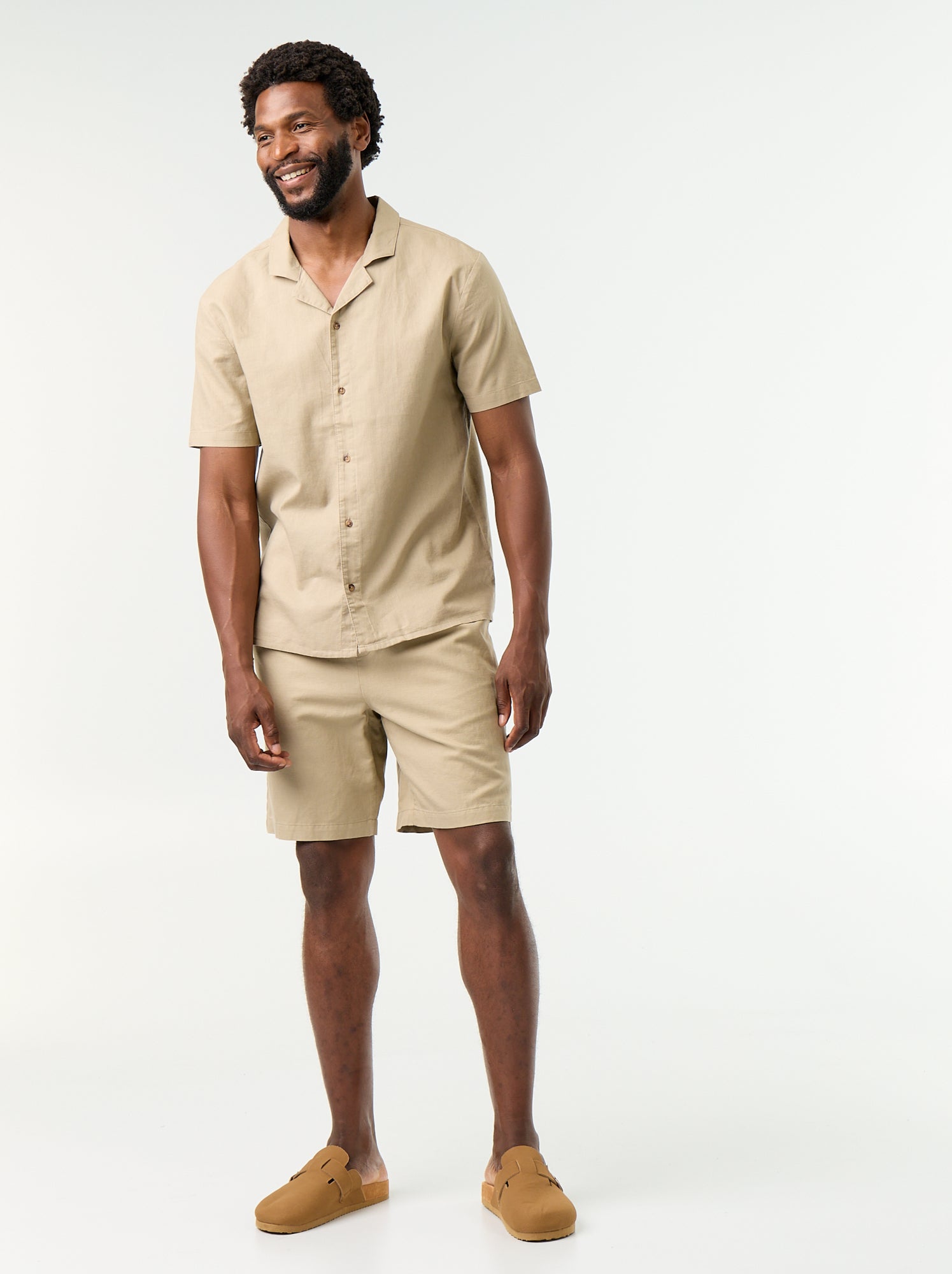 Bermuda en lin mélangé uni - Beige