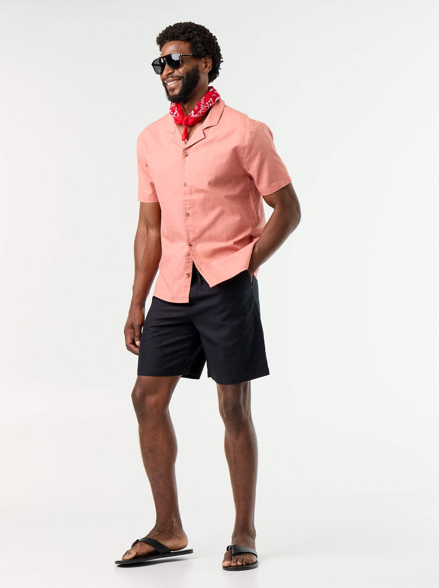 Bermuda en lin mélangé uni - Noir