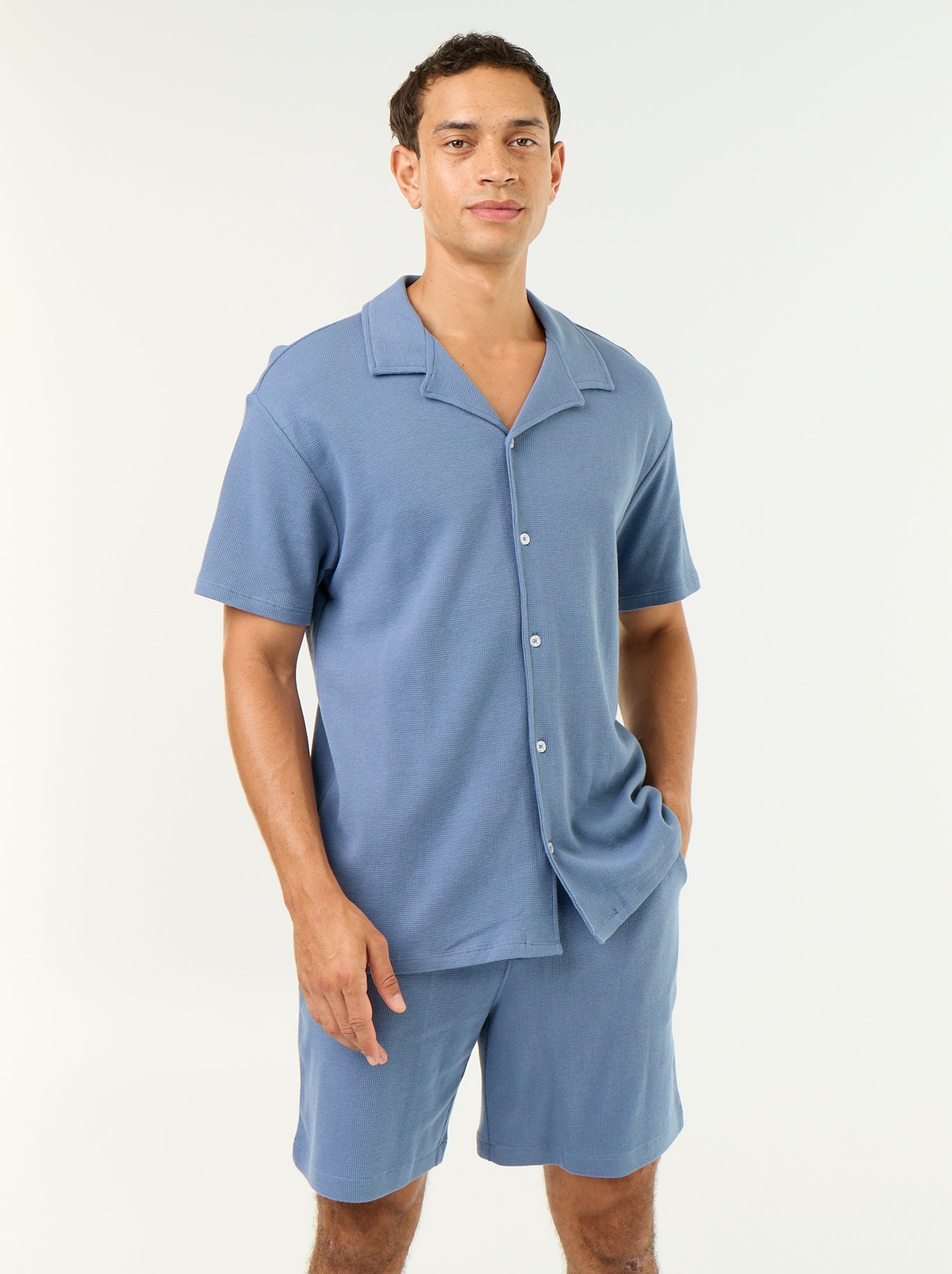 Bermuda en maille gaufrée - Bleu