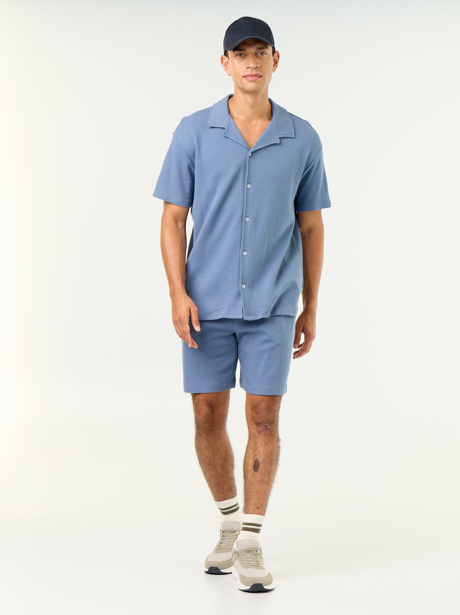 Bermuda en maille gaufrée - Bleu