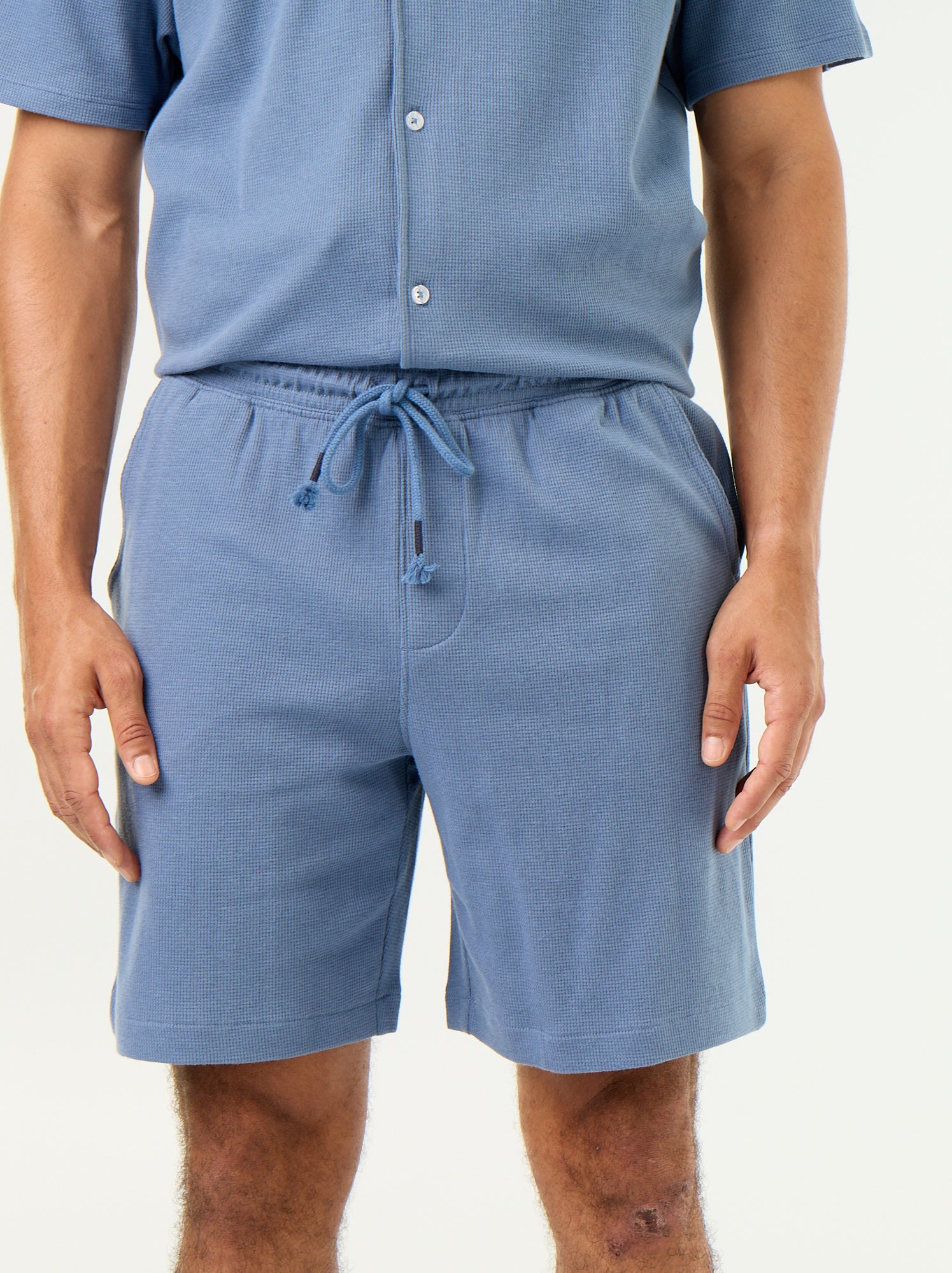Bermuda en maille gaufrée - Bleu