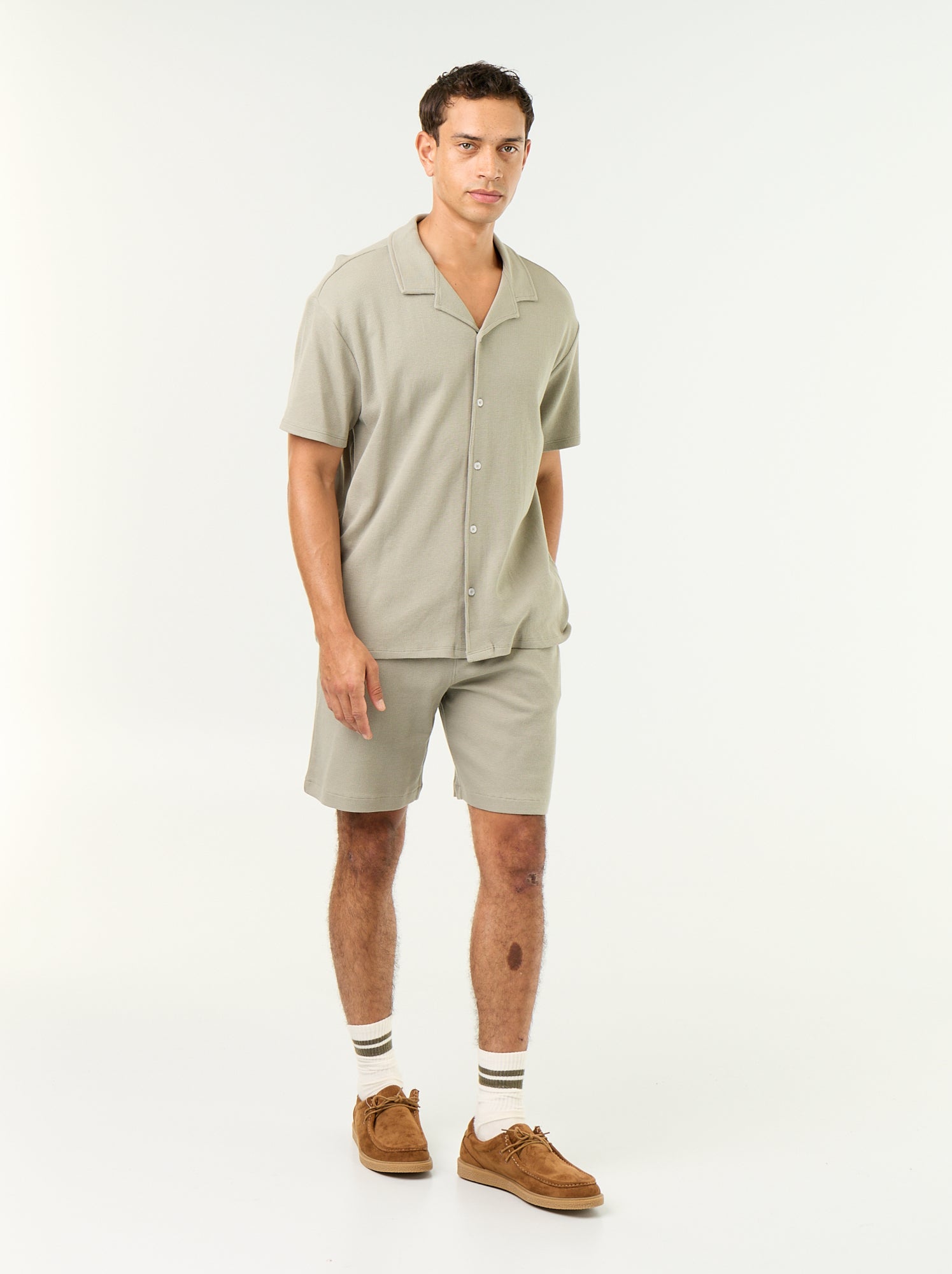 Bermuda en maille gaufrée - Vert