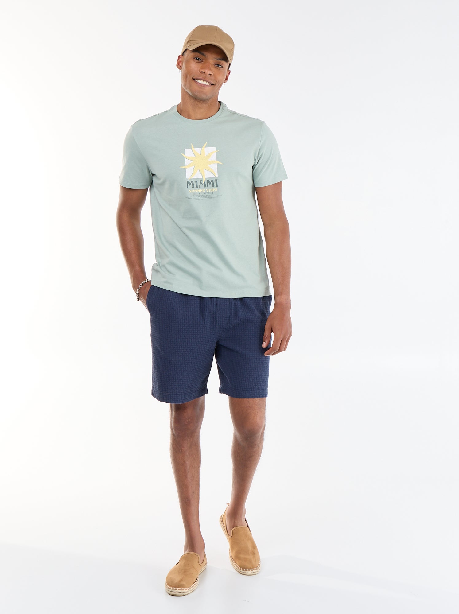 Bermuda en maille piquée - Bleu