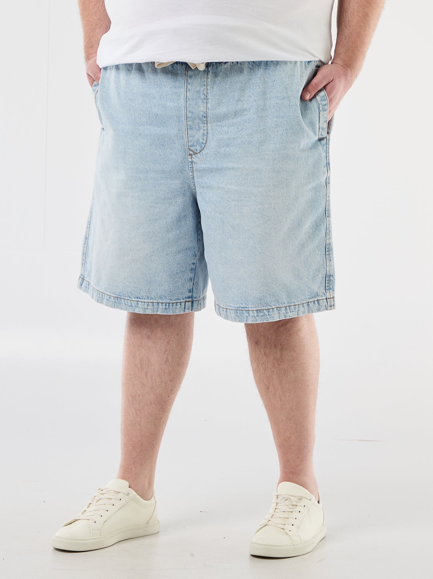 Bermuda en twill avec cordons de serrage - Bleu