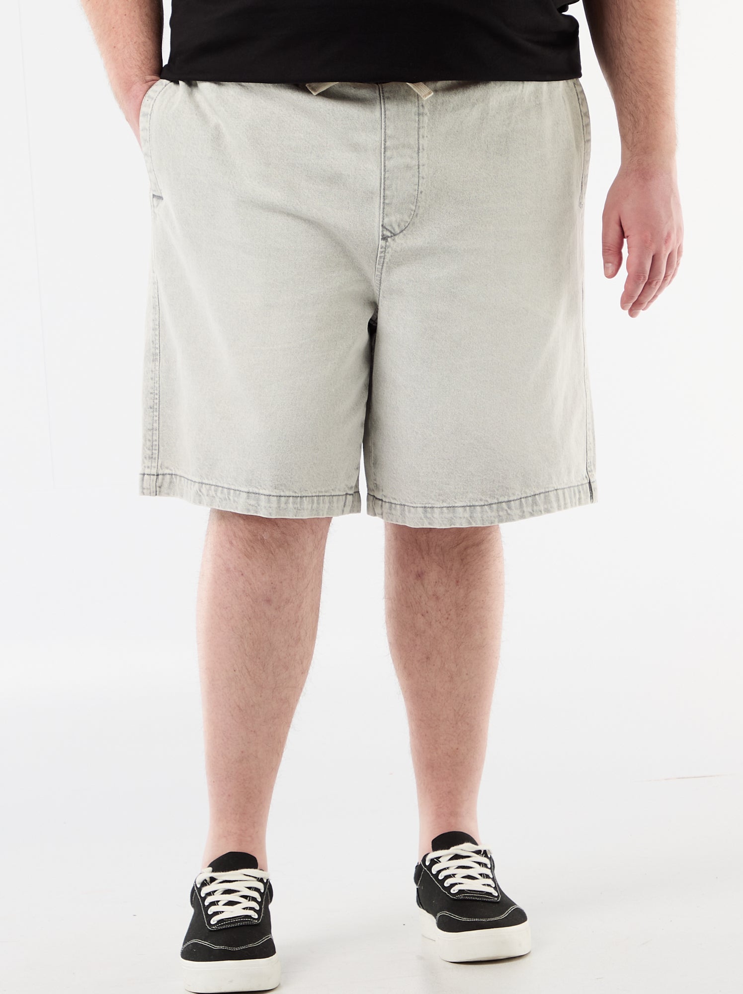 Bermuda en twill avec cordons de serrage - Gris