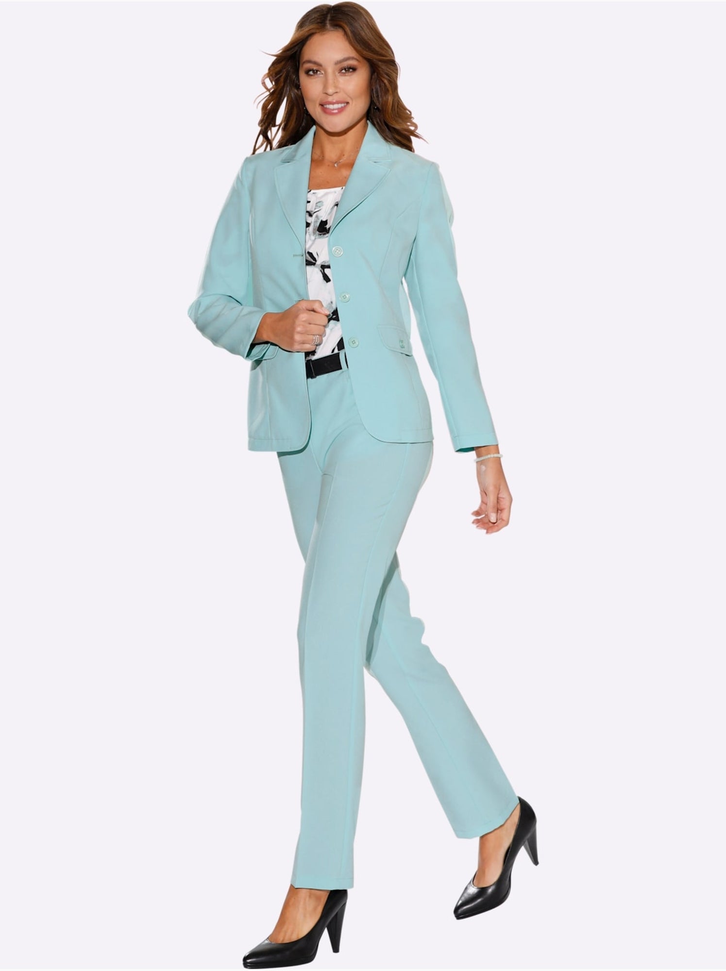 Blazer de costume femme avec col à revers et deux fausses poches - taille standard - moda vilona - Menthe