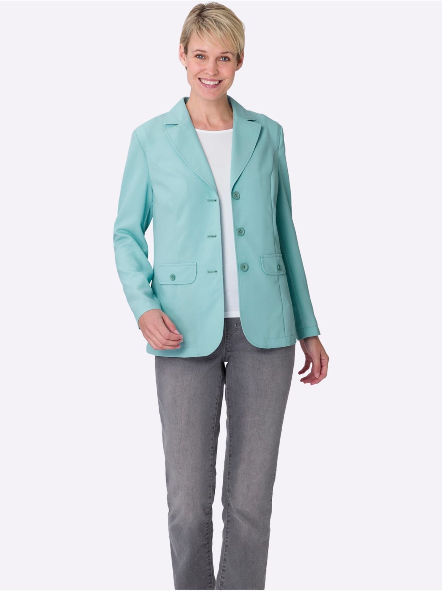 Blazer de costume femme avec col à revers et deux fausses poches - taille standard - moda vilona - Menthe