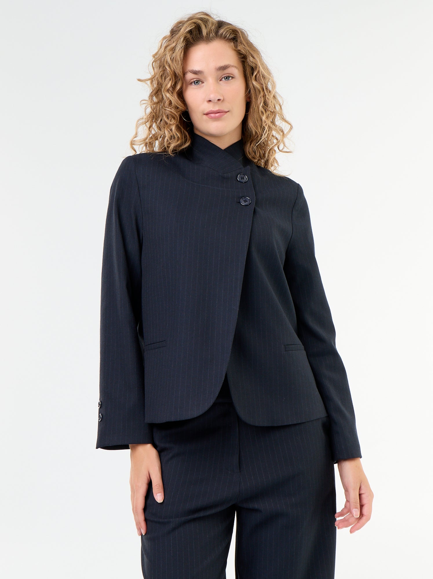 Blazer à col montant avec effet croisé - Bleu