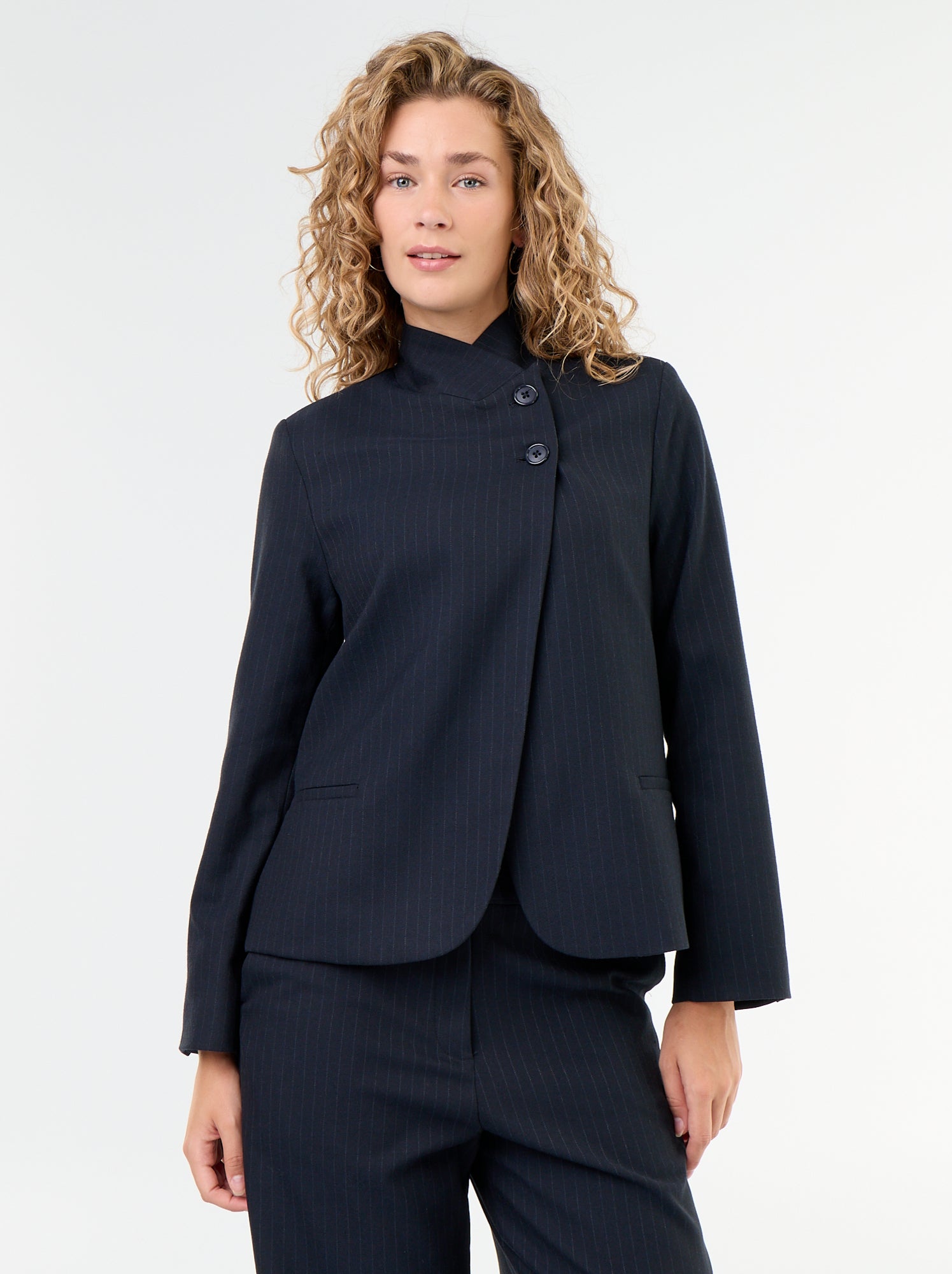 Blazer à col montant avec effet croisé - Bleu