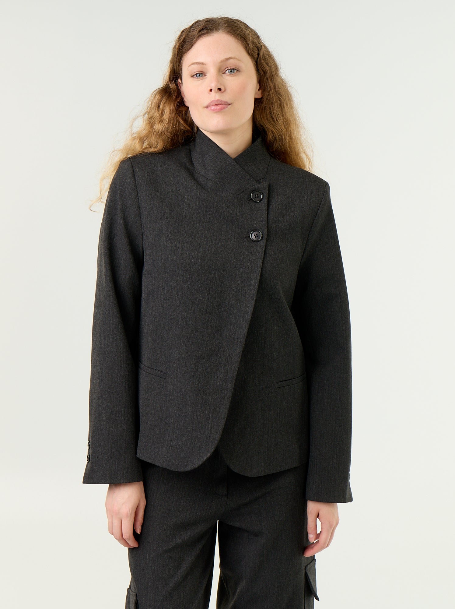 Blazer à col montant avec effet croisé - Gris