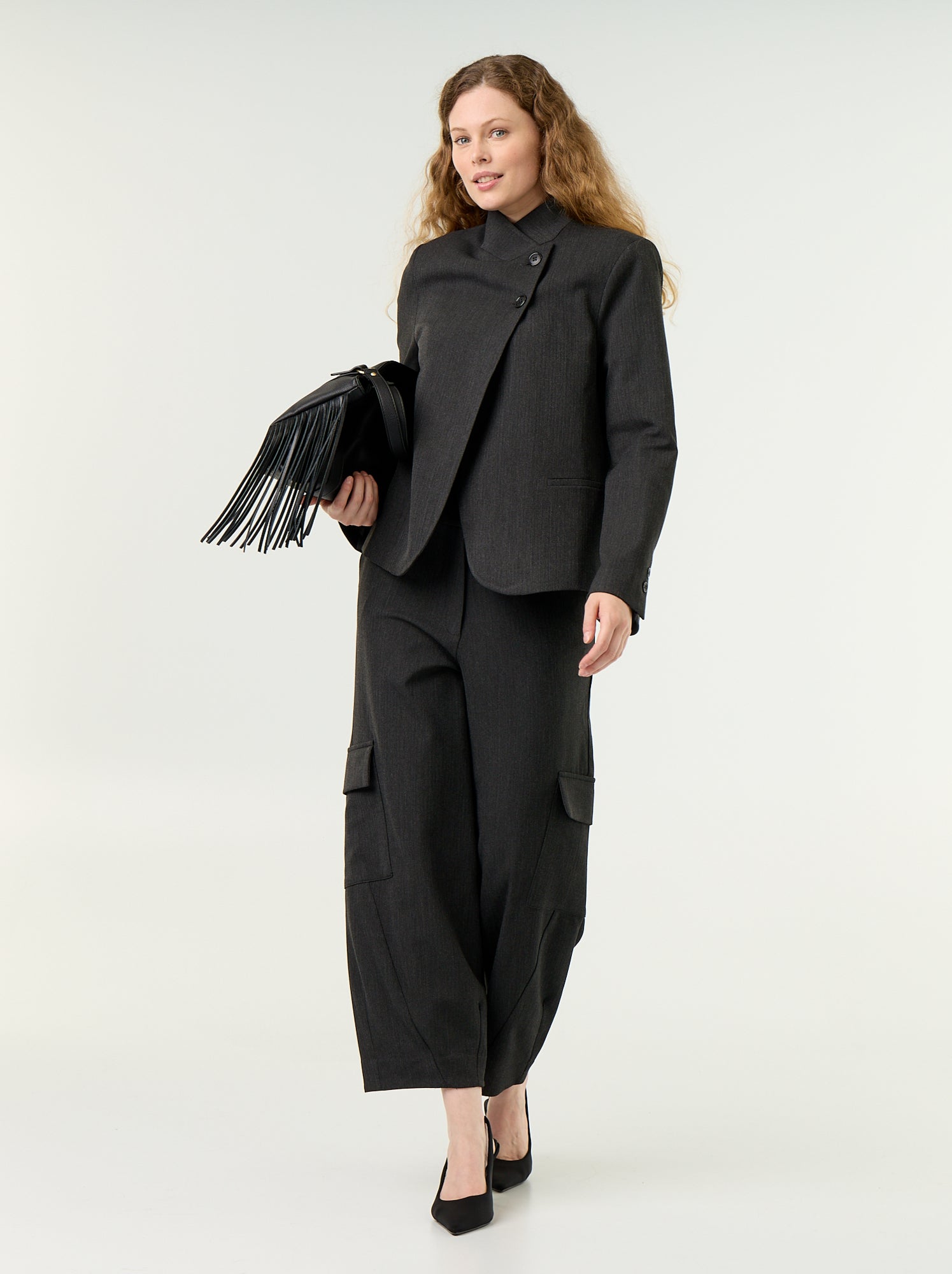 Blazer à col montant avec effet croisé - Gris