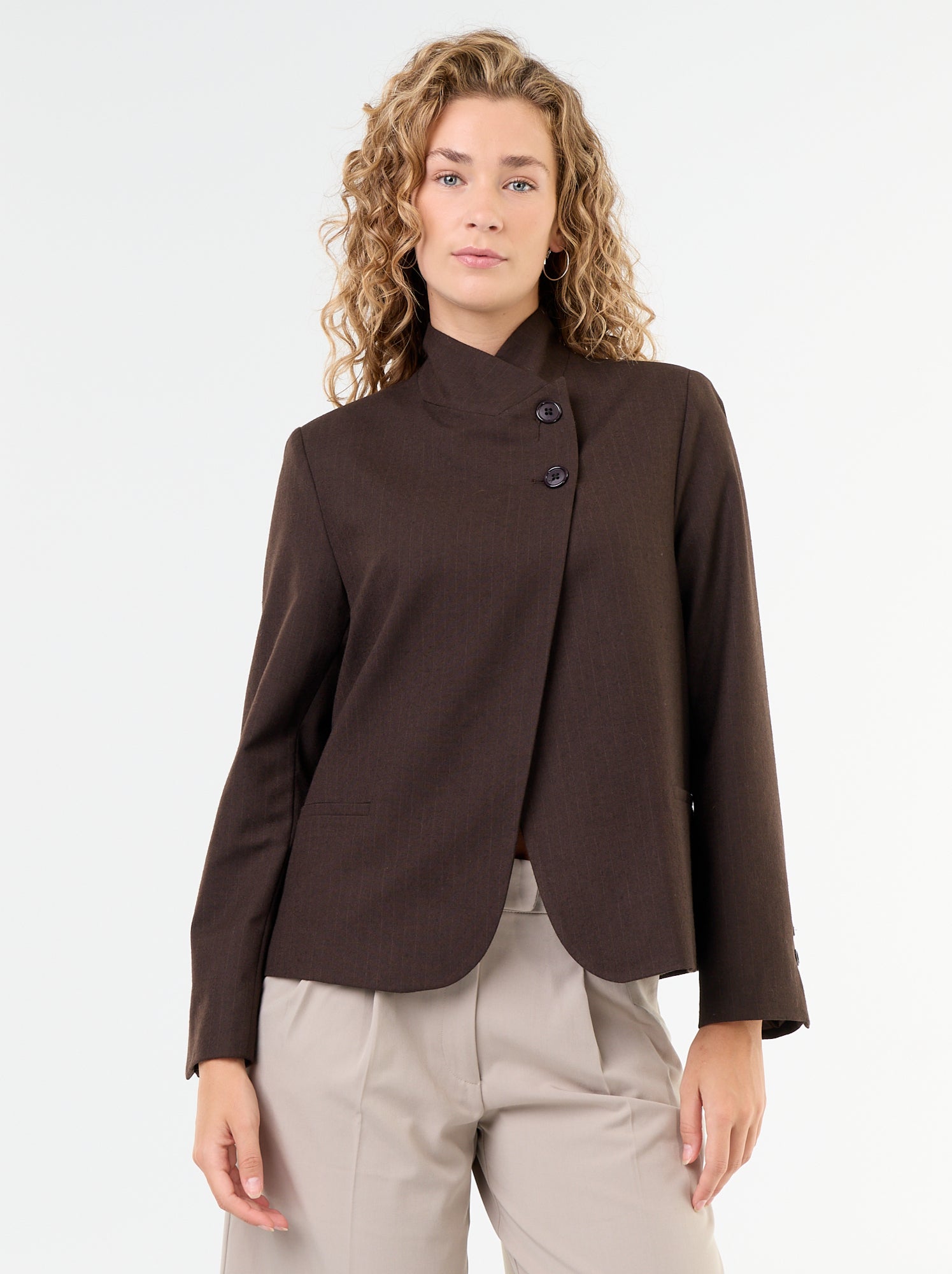 Blazer à col montant avec effet croisé - Marron