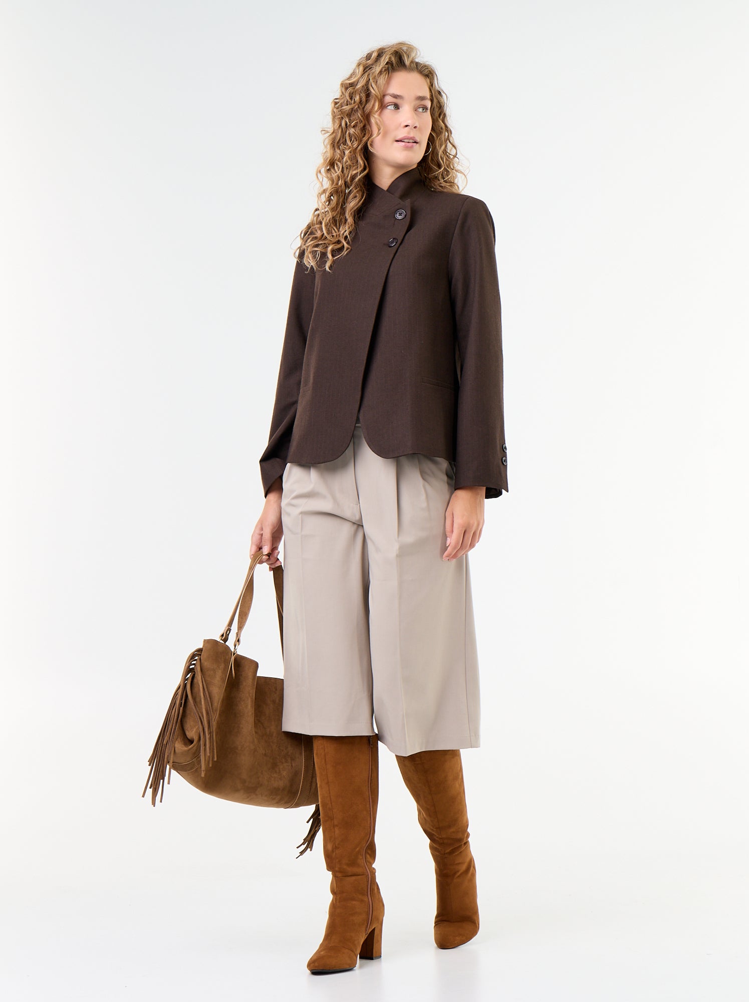 Blazer à col montant avec effet croisé - Marron