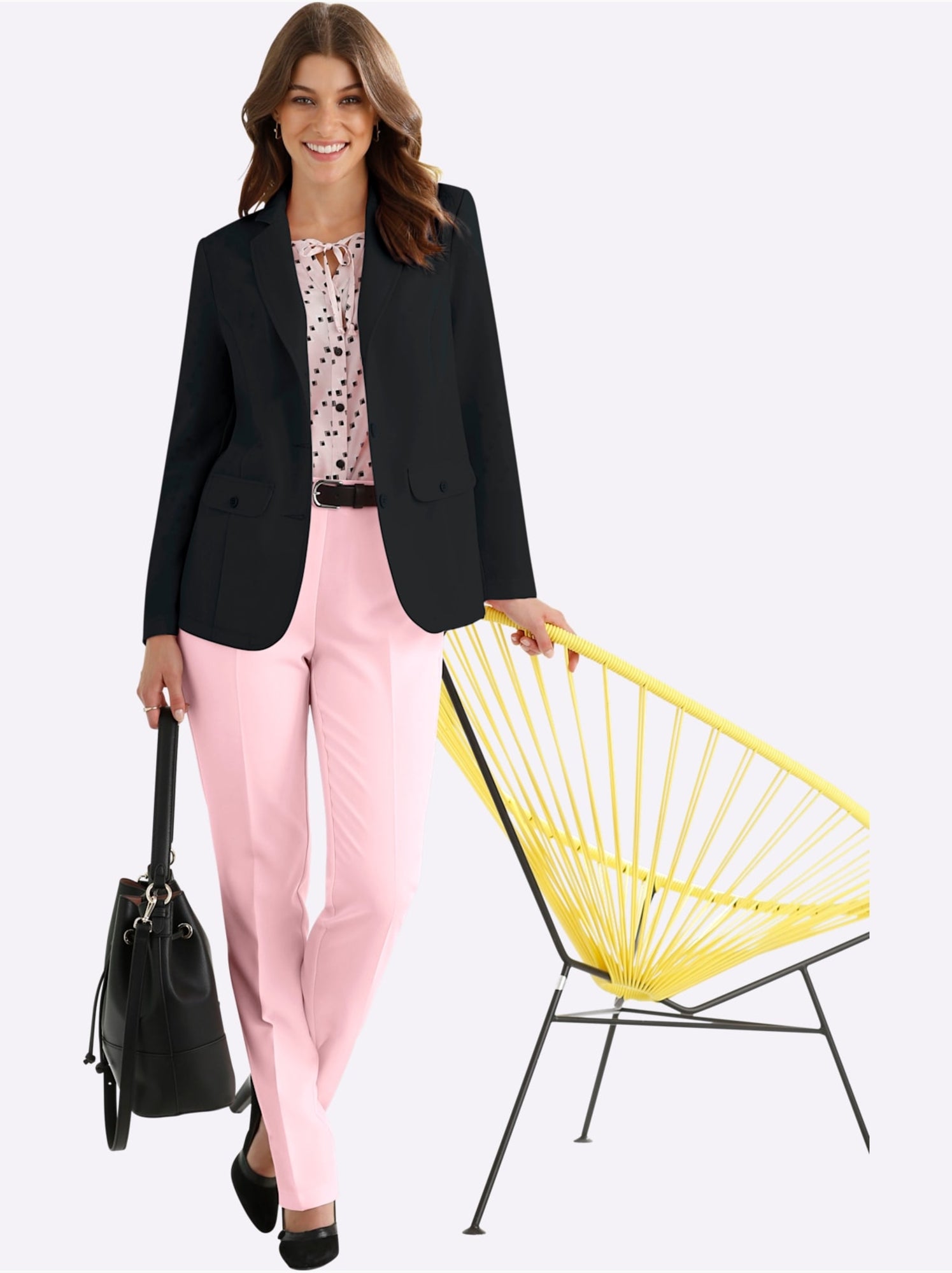 Blazer de costume femme avec col à revers et deux fausses poches - taille standard - moda vilona - Noir