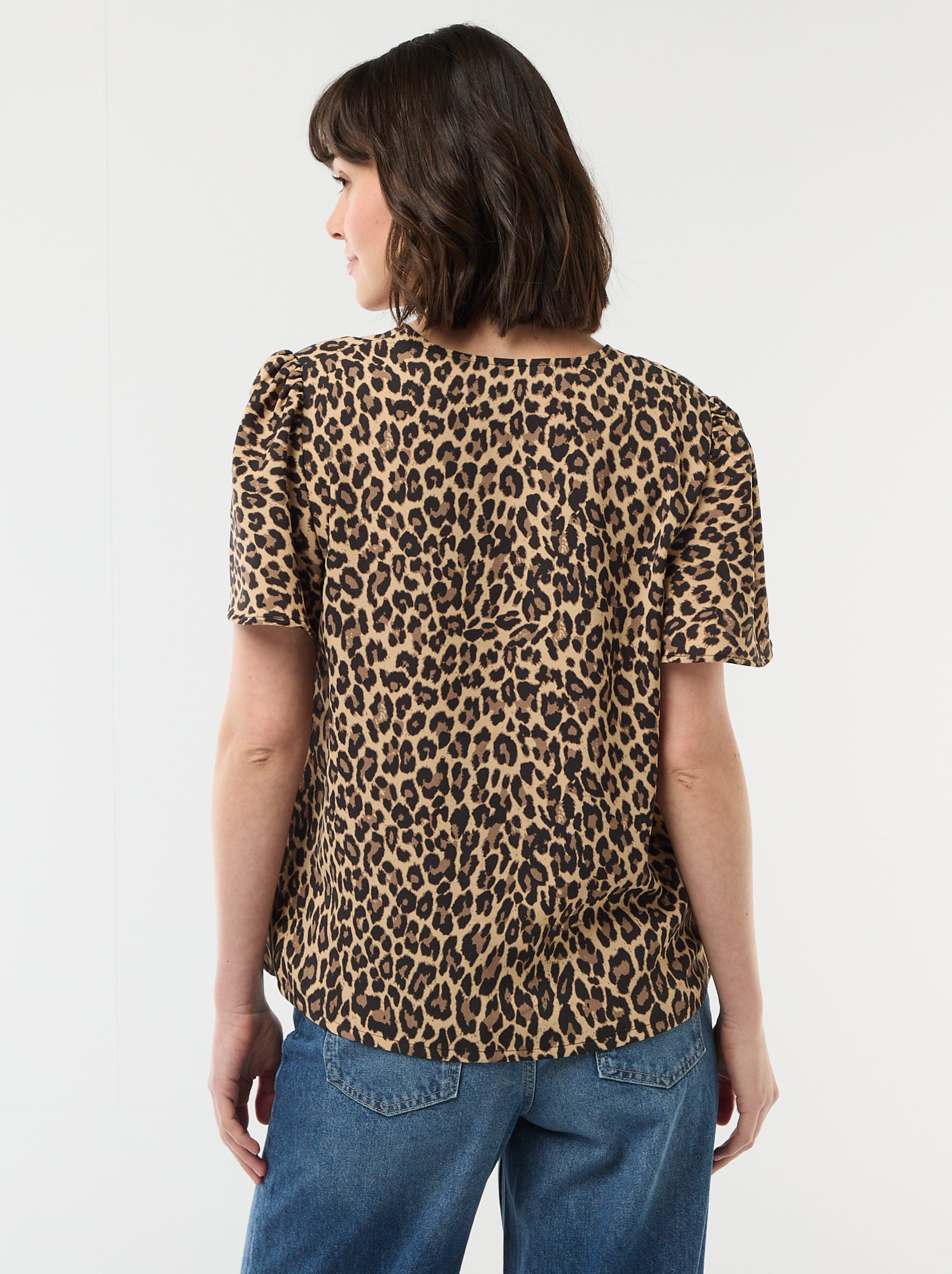 Blouse à manches courtes et col V - Beige