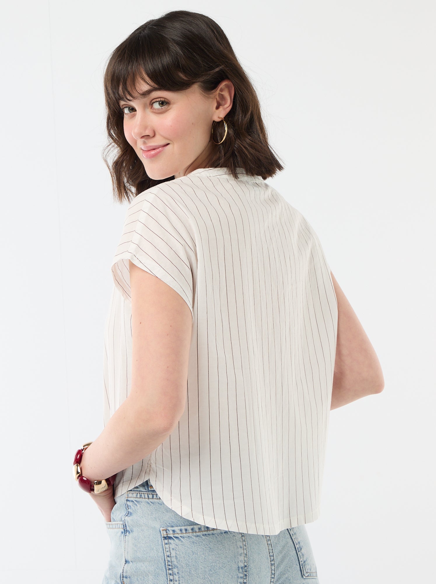 Blouse à manches courtes et col V - Blanc
