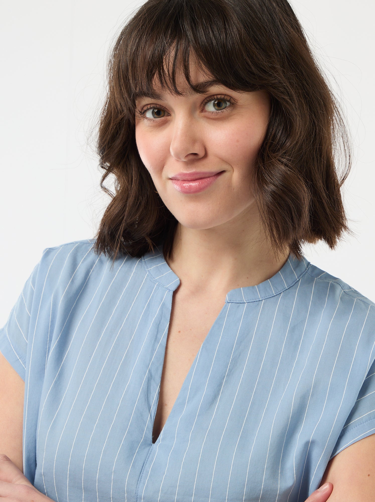 Blouse à manches courtes et col V - Bleu