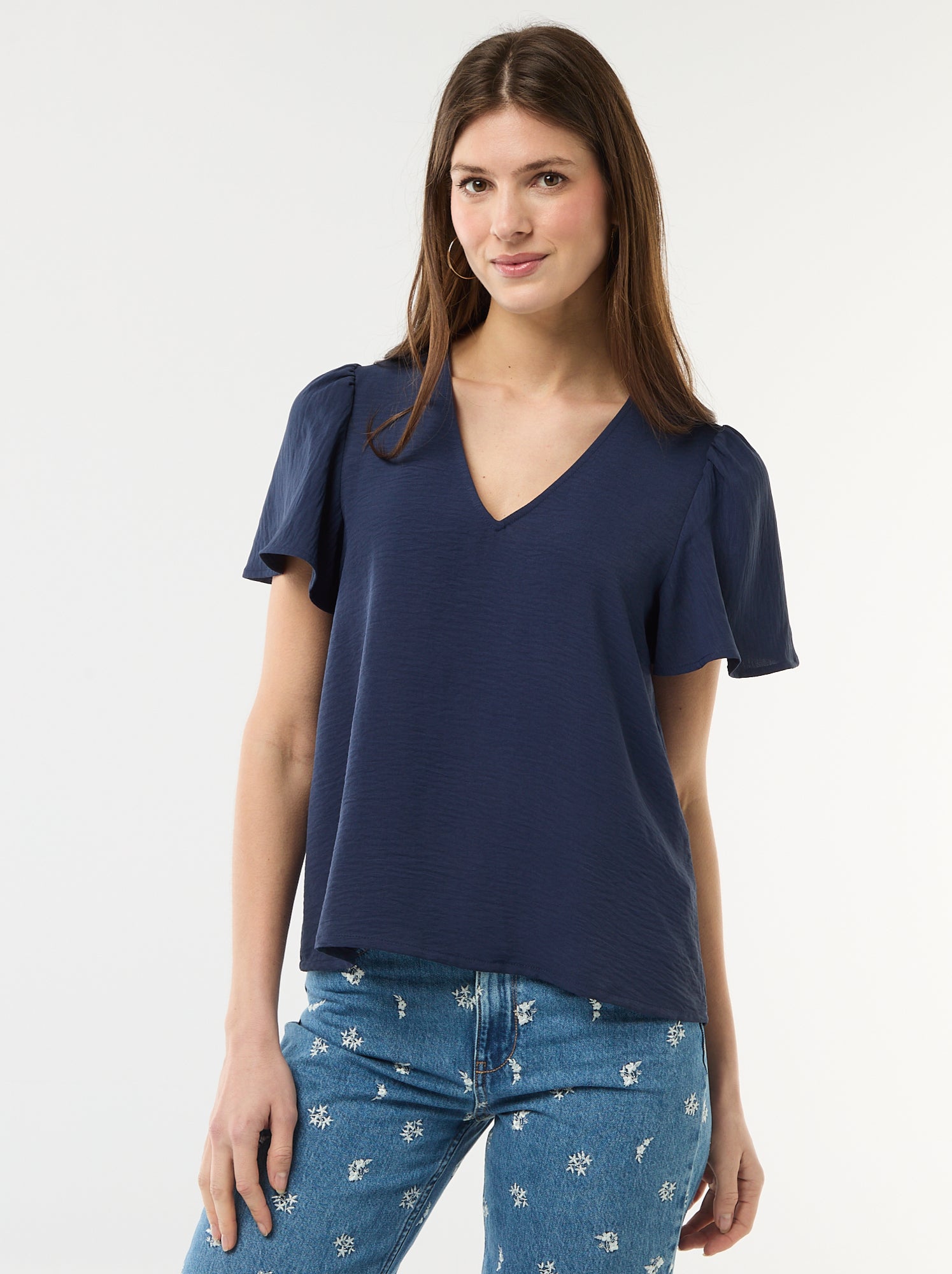 Blouse à manches courtes et col V - Marine