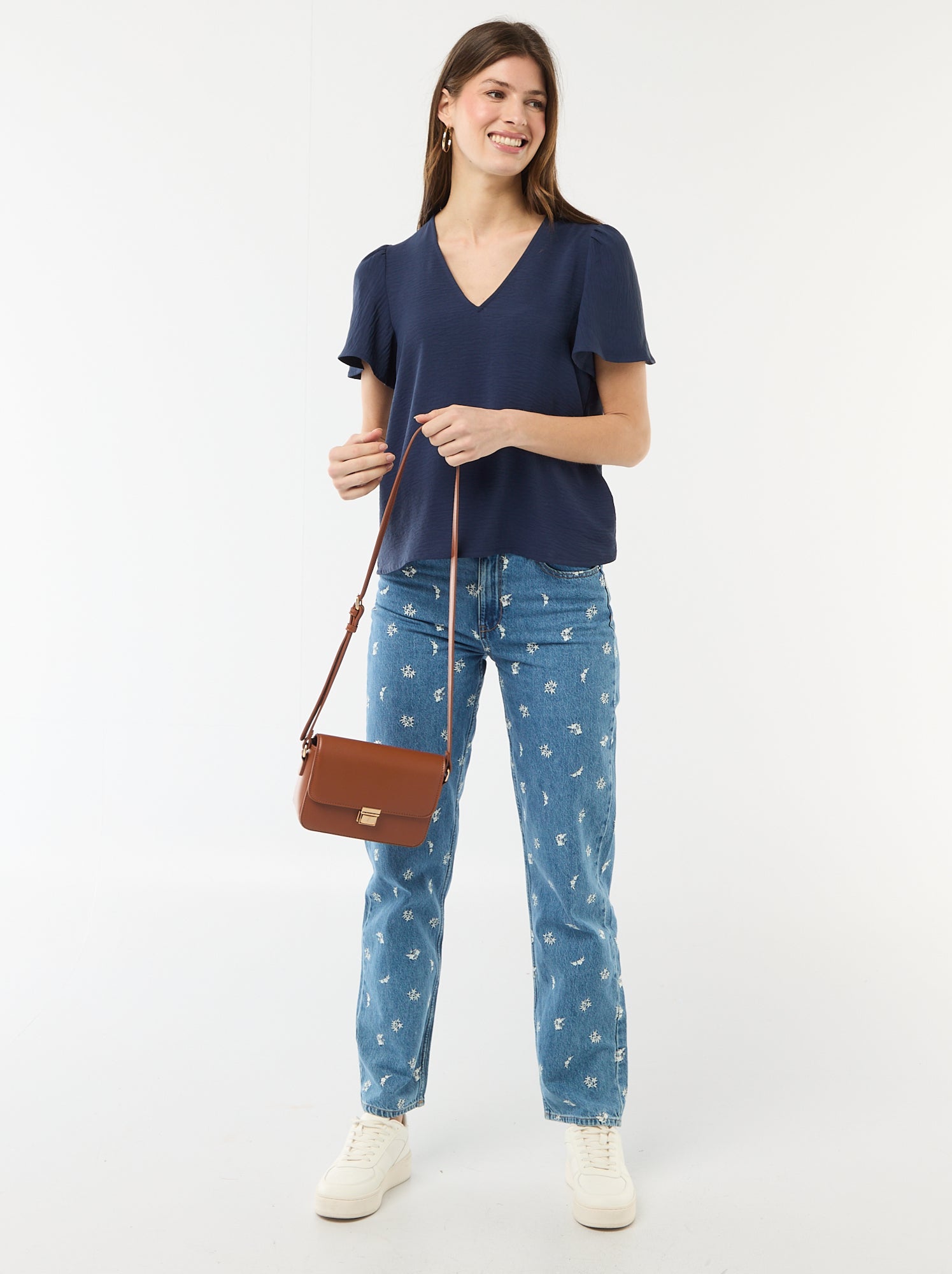 Blouse à manches courtes et col V - Marine