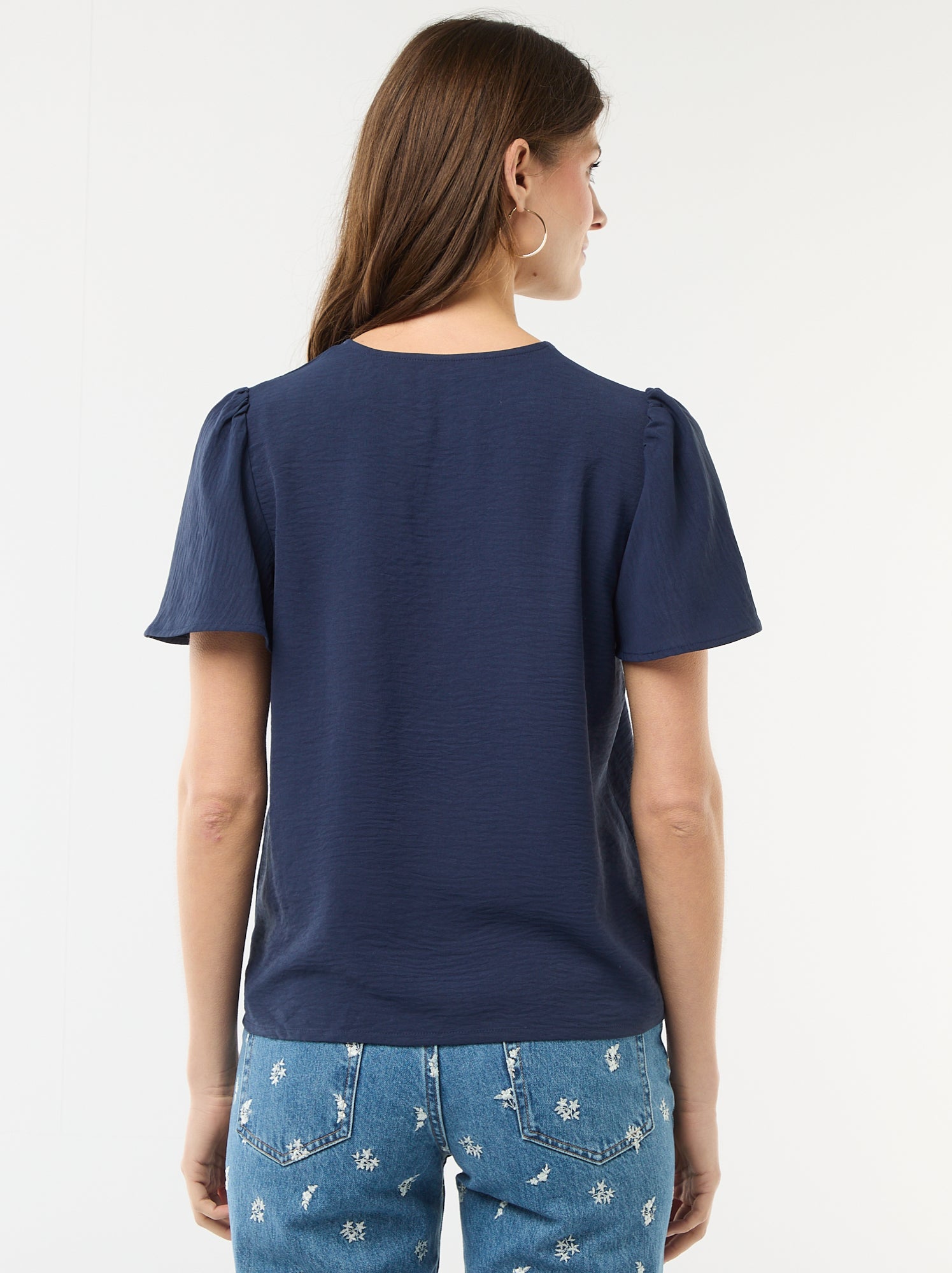 Blouse à manches courtes et col V - Marine