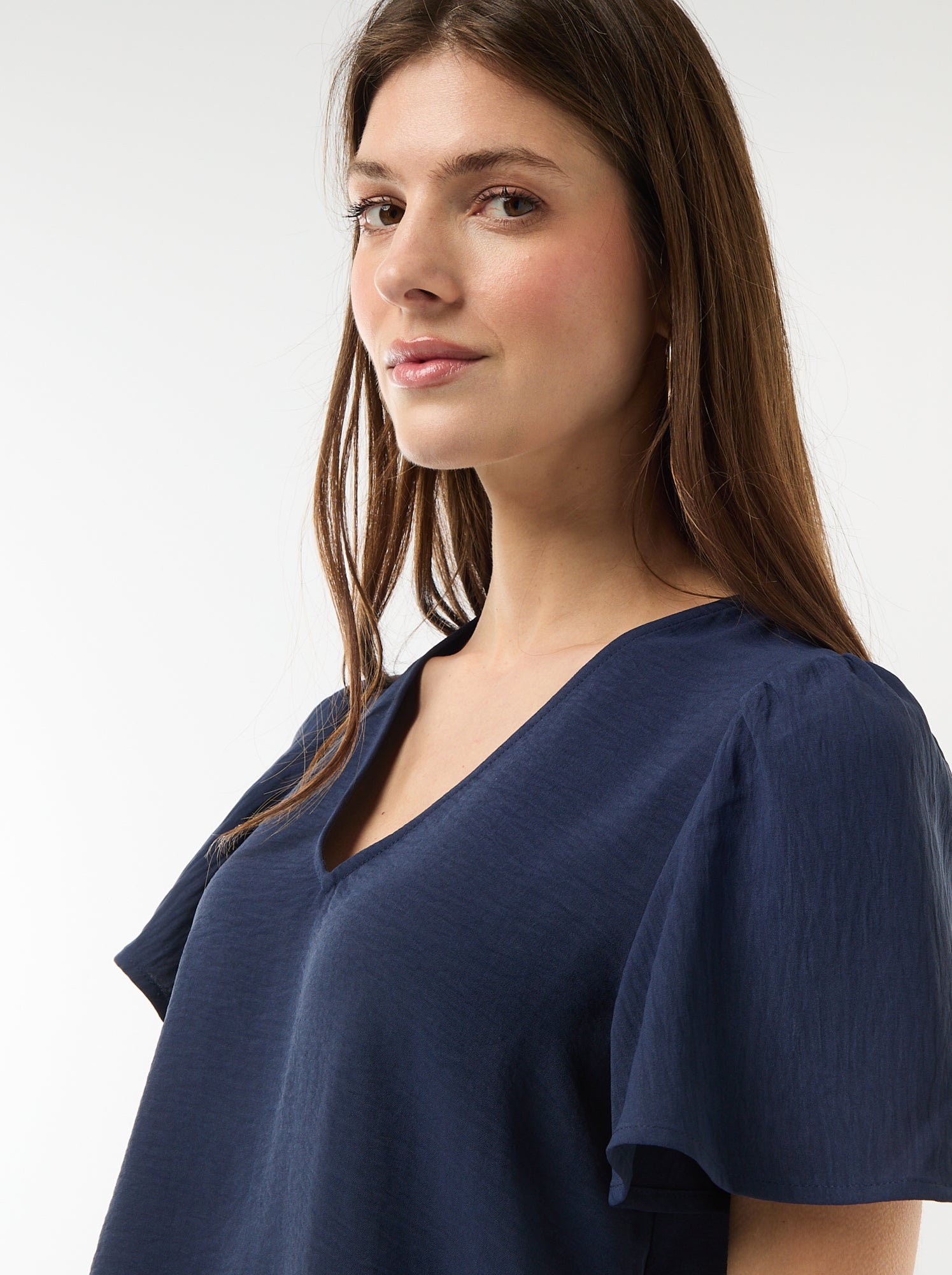 Blouse à manches courtes et col V - Marine