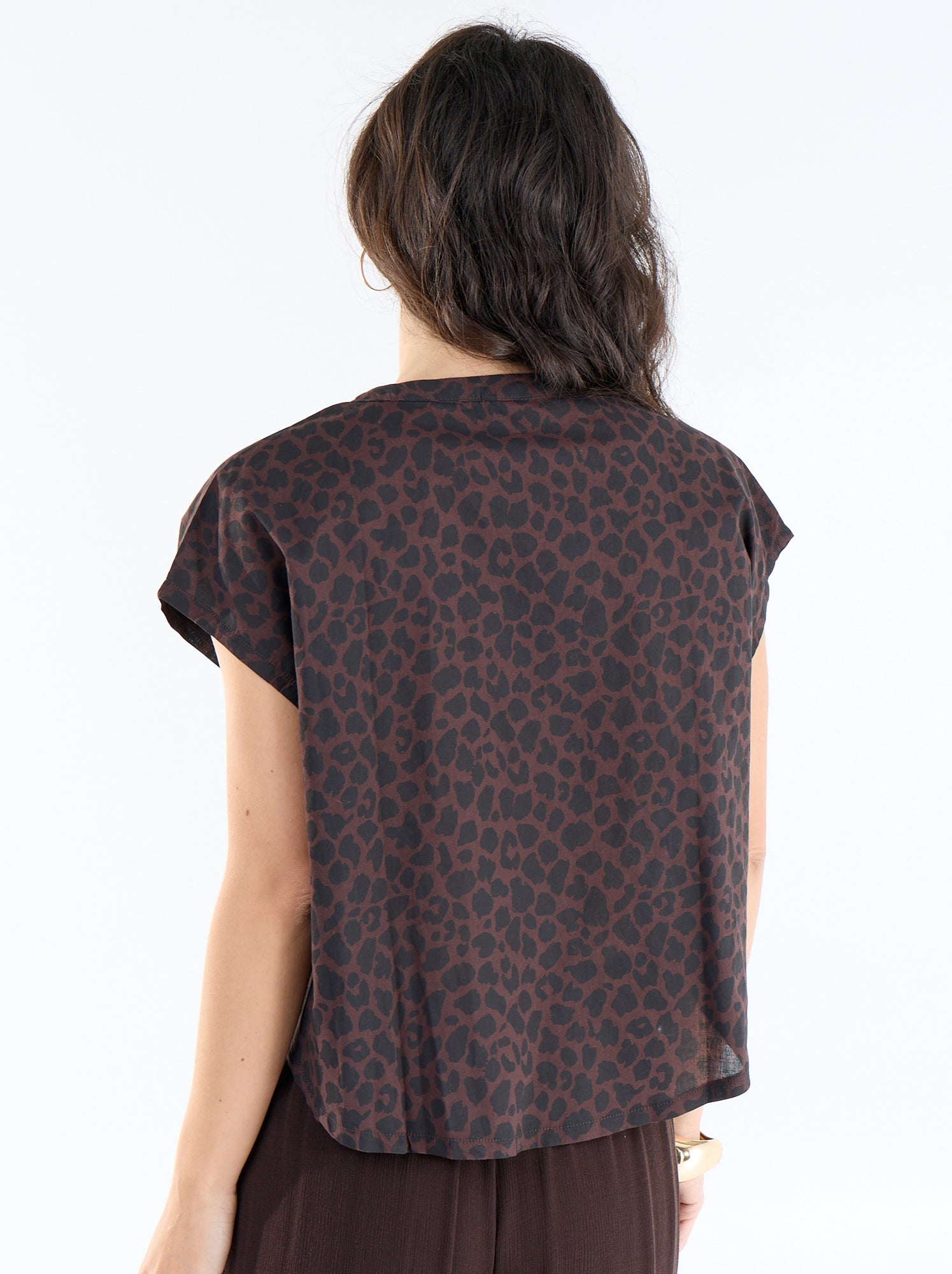 Blouse à manches courtes et col V - Marron (FEM64_10)